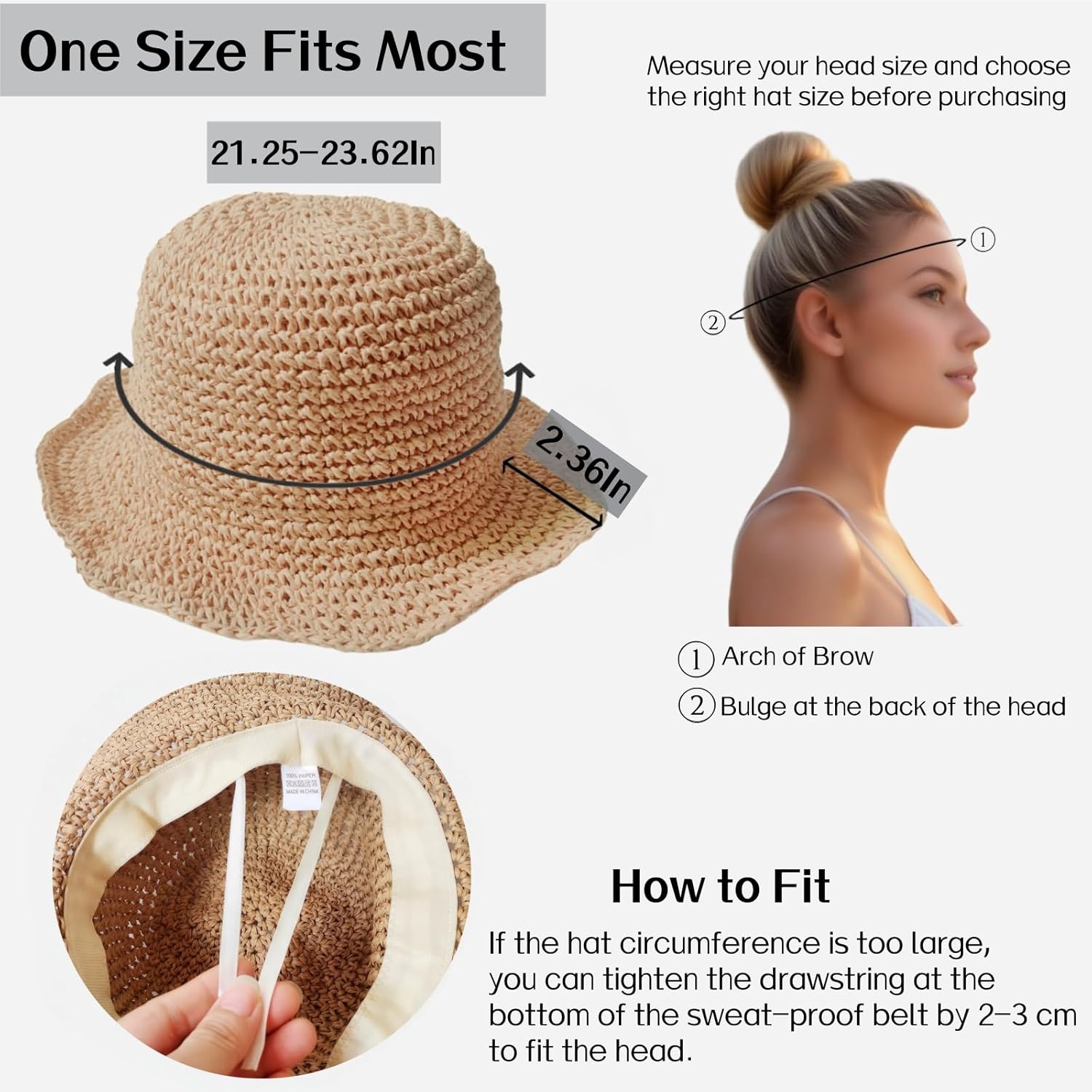 Womens Straw Beach Sun Hats, Foldable Packable Floppy Handmade Crochet Hats for Women,Large Summer Vacation Wide Brim Hat - Image 2