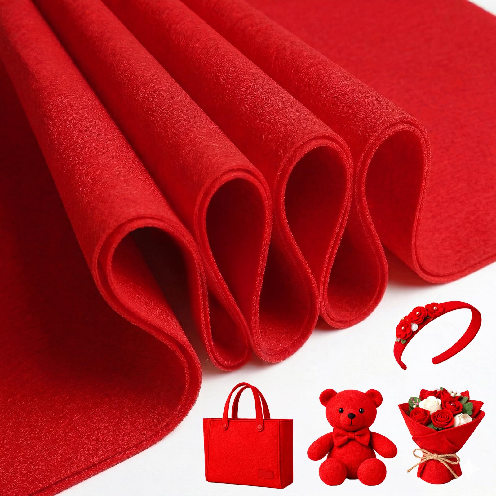 Hopton 90 x 90cm Felt Fabric Sheets, Soft Red Felt