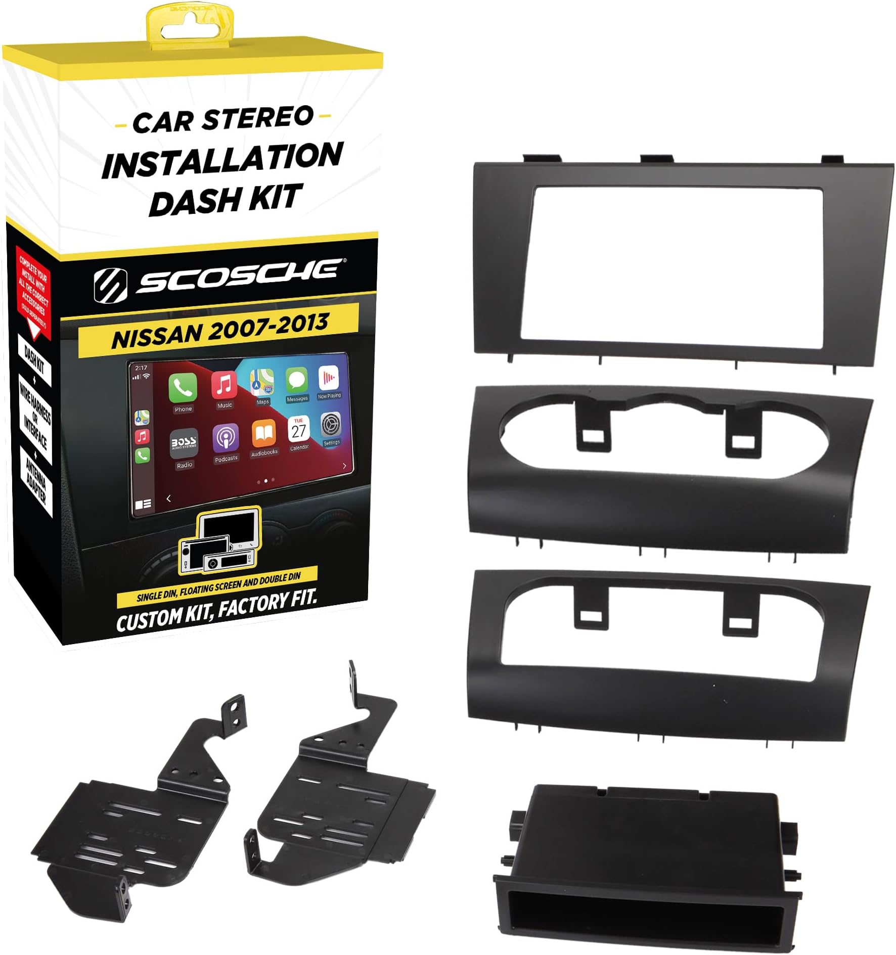 Scosche NN1642B Single or Double DIN Radio Installation Dash Kit Compatible with Select 2007-2013 Nissan Altima - 1 or 2 DIN Aftermarket Car Stereo Install Kit Radio Bracket - See Fit Guide in Images