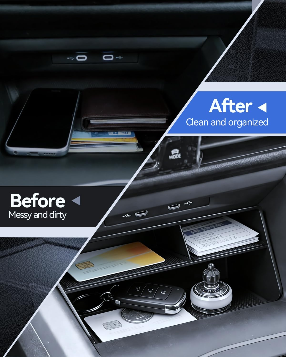 Set di 2 organizzatori per VW Golf 8.5 8 2020 – 2025, contenitore per braccioli + organizer per console centrale, VW Golf GTI, GTE, bracciolo centrale R-Line, accessori per vano portaoggetti, in