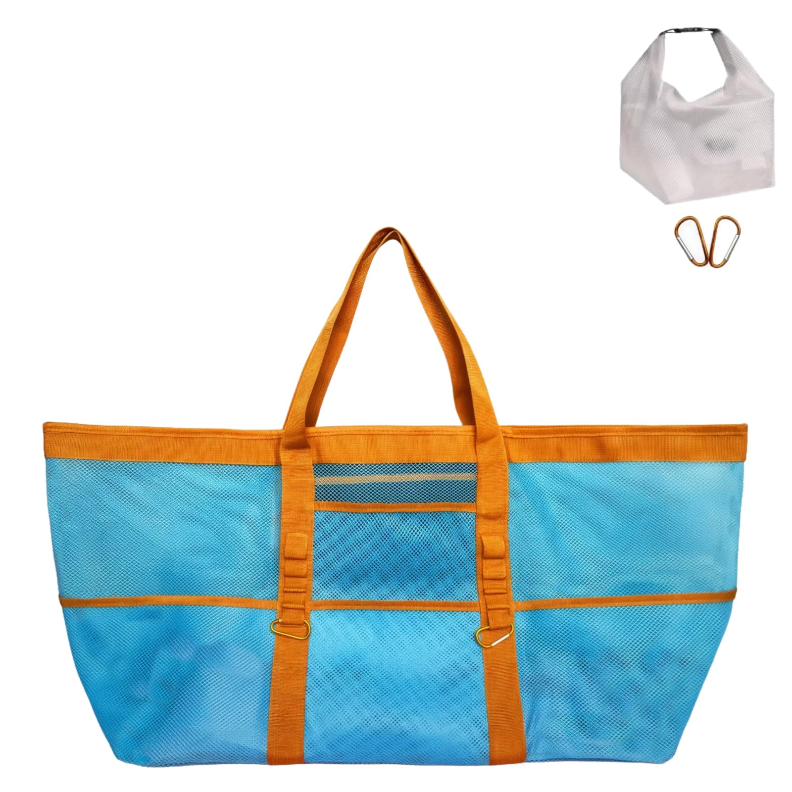 XX-Large Womens Mesh Tote 9 Pockets 2 Carabiners Incl Waterproof Bag Lightweight Stylish Beach Pool Travel
