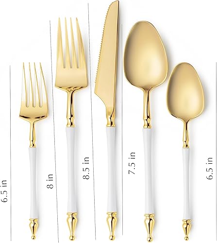 Miniatura 5 de Juego de cubiertos de plástico desechable, colección sofisticada con purpurina plateadadorada, juego de cubiertos - 40 piezas, servicio para 8