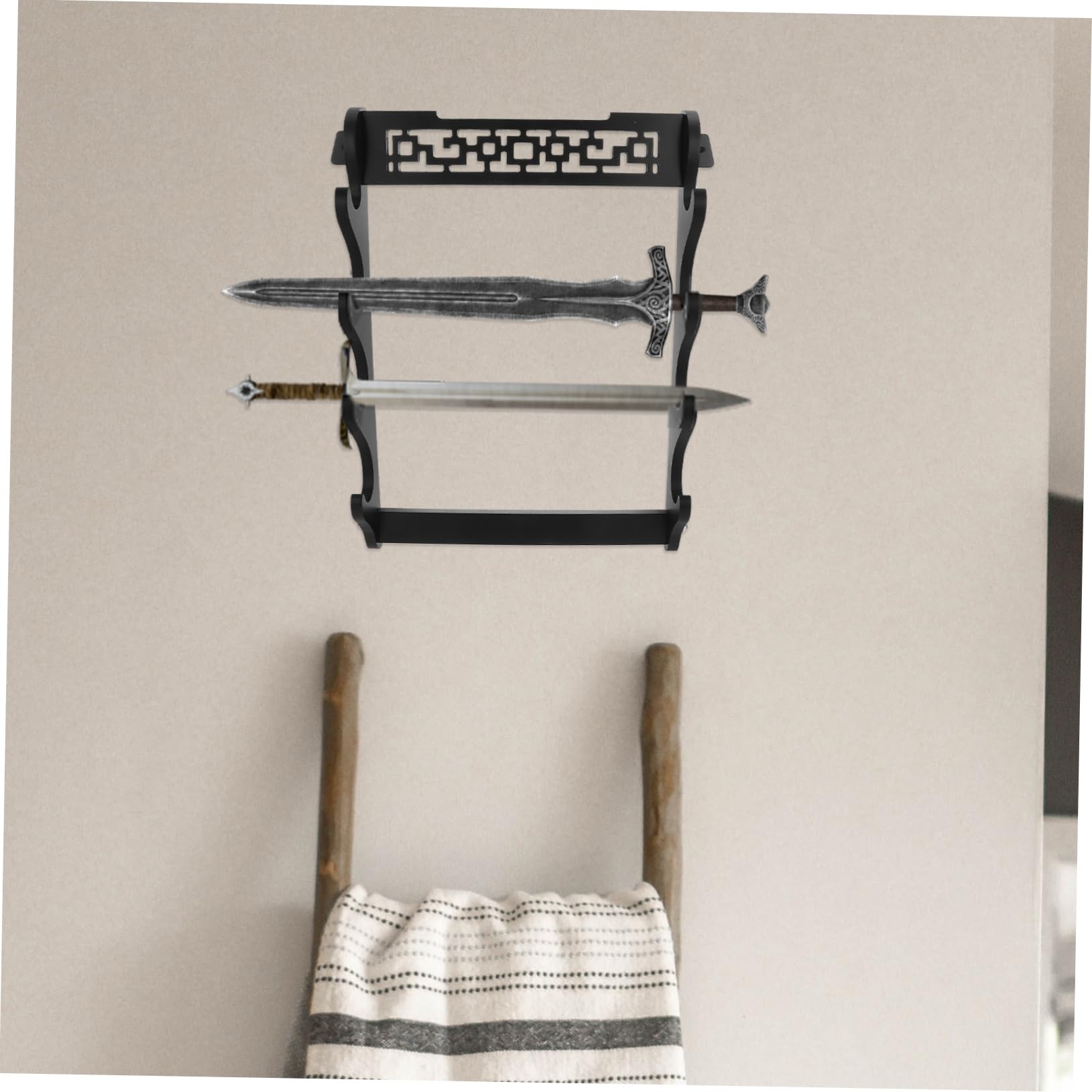 Soporte para Espada de Pared Multicapas de Madera Negro para Coleccionistas