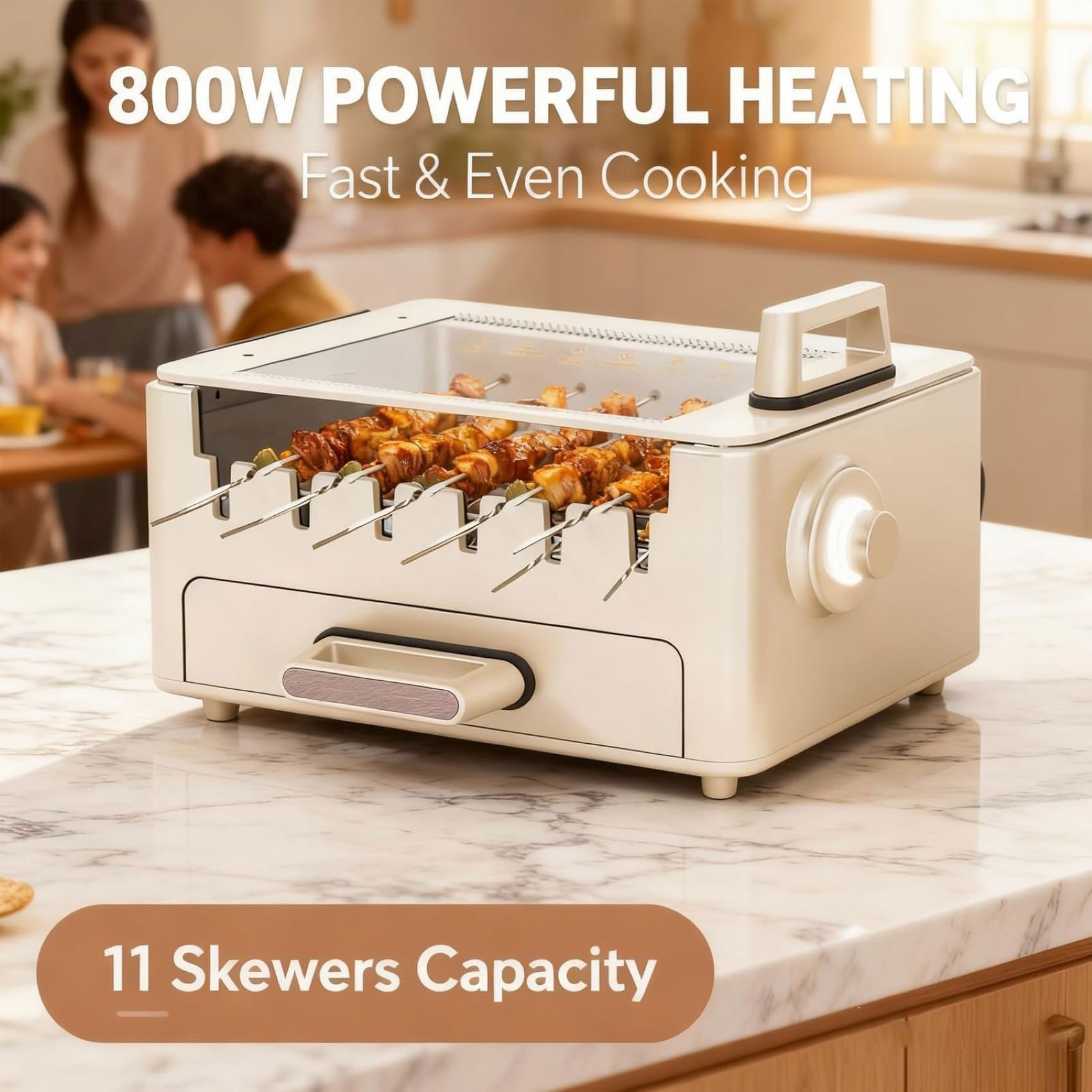 800W Bezdymny elektryczny grill BBQ do kebabu, obrotowy rożen do szaszłyków, piekarnik blatowy do ogrodu
