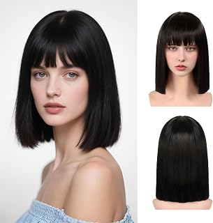 Black Bob Wig With Bangs 13 Inch