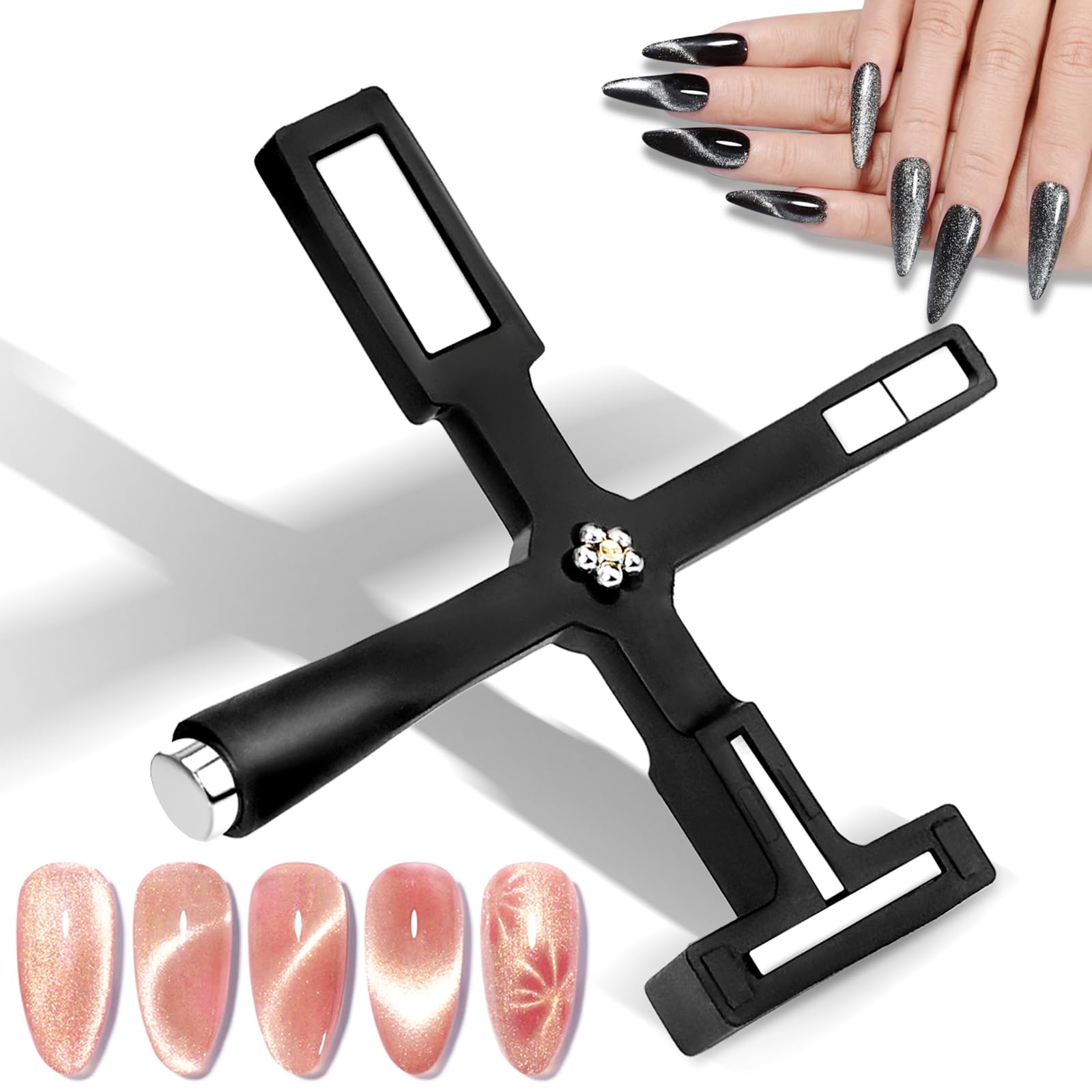 BOXOB Nagelmagnet Set | 3-in-1 Katzenaugen Magnet & Zylindermagnet | Für Gel-Nageldesign | Silber