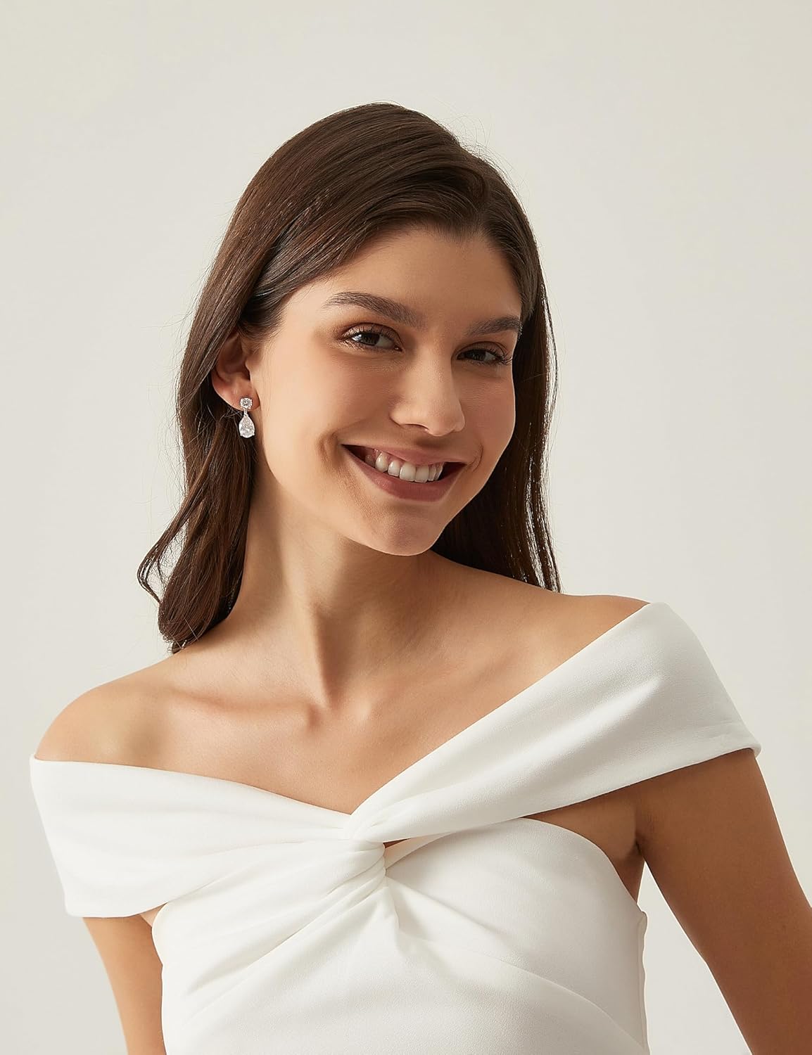 EAMTI Teardrop Wedding Earrings for Women Cubic Zirconia Dangle Bridal Earrings 925 Sterling Silver Post Pear Cut Earring for Prom Bridesmaid - Image 3