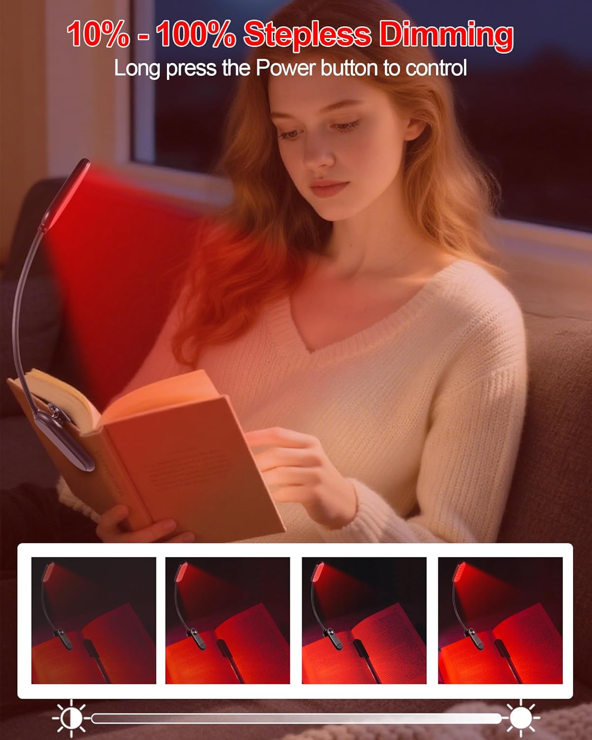 670nm Red Book Light [2 Pack] - Zero Blue Light, Rechargeable Clip On Red Reading Light Lamp for Reading at Night - Poratble Dimmable LED Book Lamp, Gift for Lovers Travel Studying Nursing