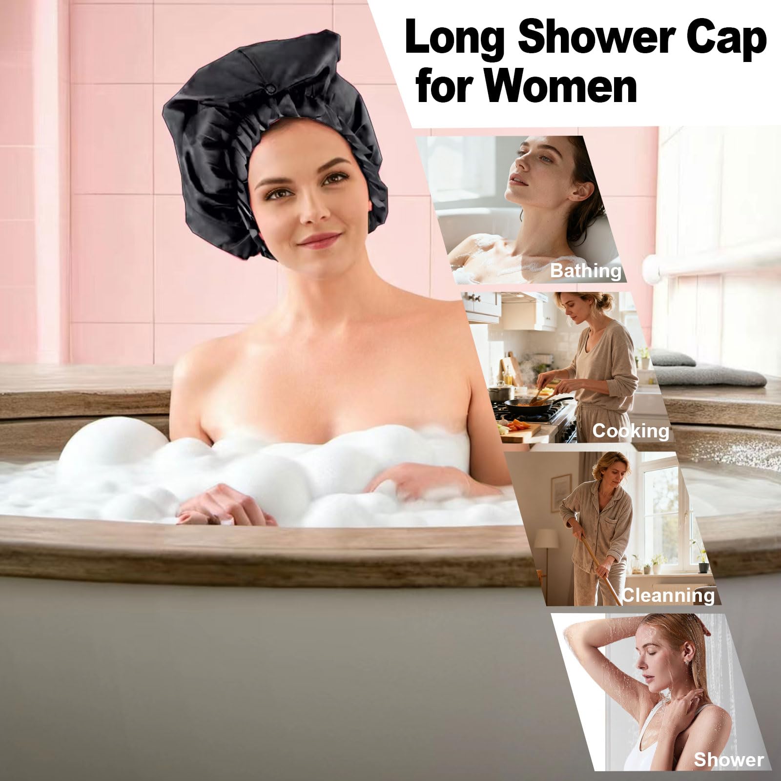 Cuffia da doccia extra large per trecce/capelli ricci/dreadlock, cuffia lunga riutilizzabile impermeabile per donne bagno/nuoto/cucina/pulizia/spa/trattamento dei capelli, cuffia da bagno con