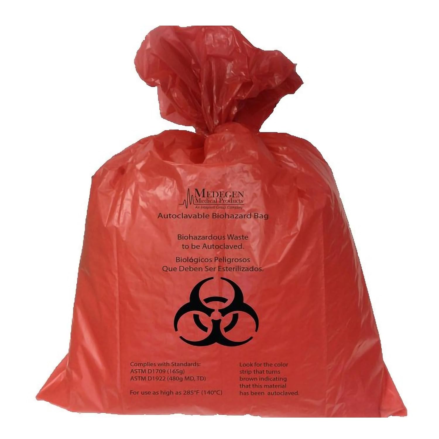 Medegen 45-75 Biohazardous Waste Bag, Flat Seal, Coreless Roll, Red/Black, 2.0 mil Gauge, 60 Gallon Capacity, 55" Width, 60" Length, Pack of 50