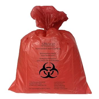 Medegen 45-75 Biohazardous Waste Bag, Flat Seal, Coreless Roll, Red/Black, 2.0 mil Gauge, 60 Gallon Capacity, 55" Width, 60" Length, Pack of 50