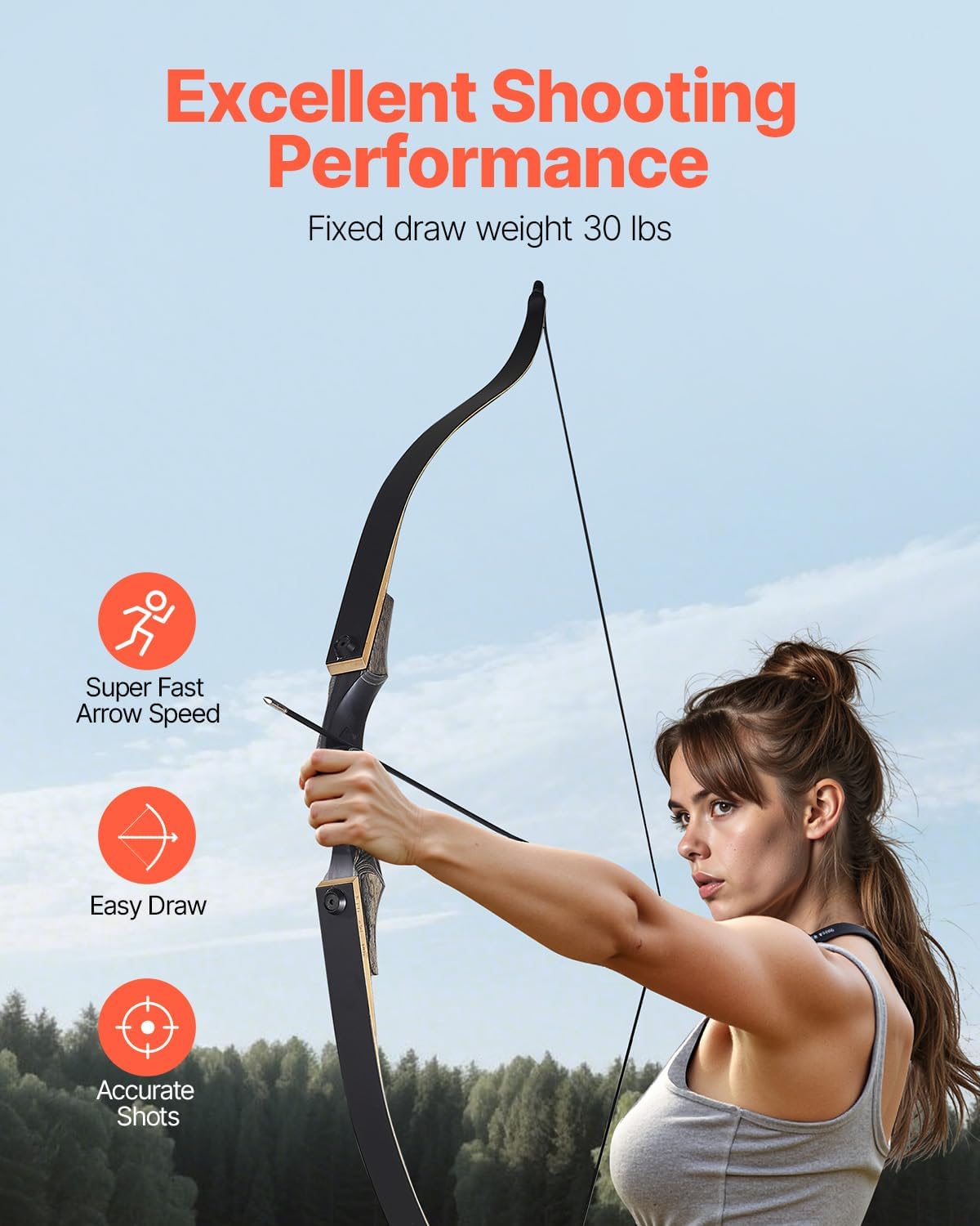 VEVOR Recurve Bow and Arrows Kit, 60 inch Wooden Takedown Bows, Right Handed Ergonomic Archery Recurve Bow Package, Longbow for Outdoor Target Training Practice Hunting, Beginners to Advanced