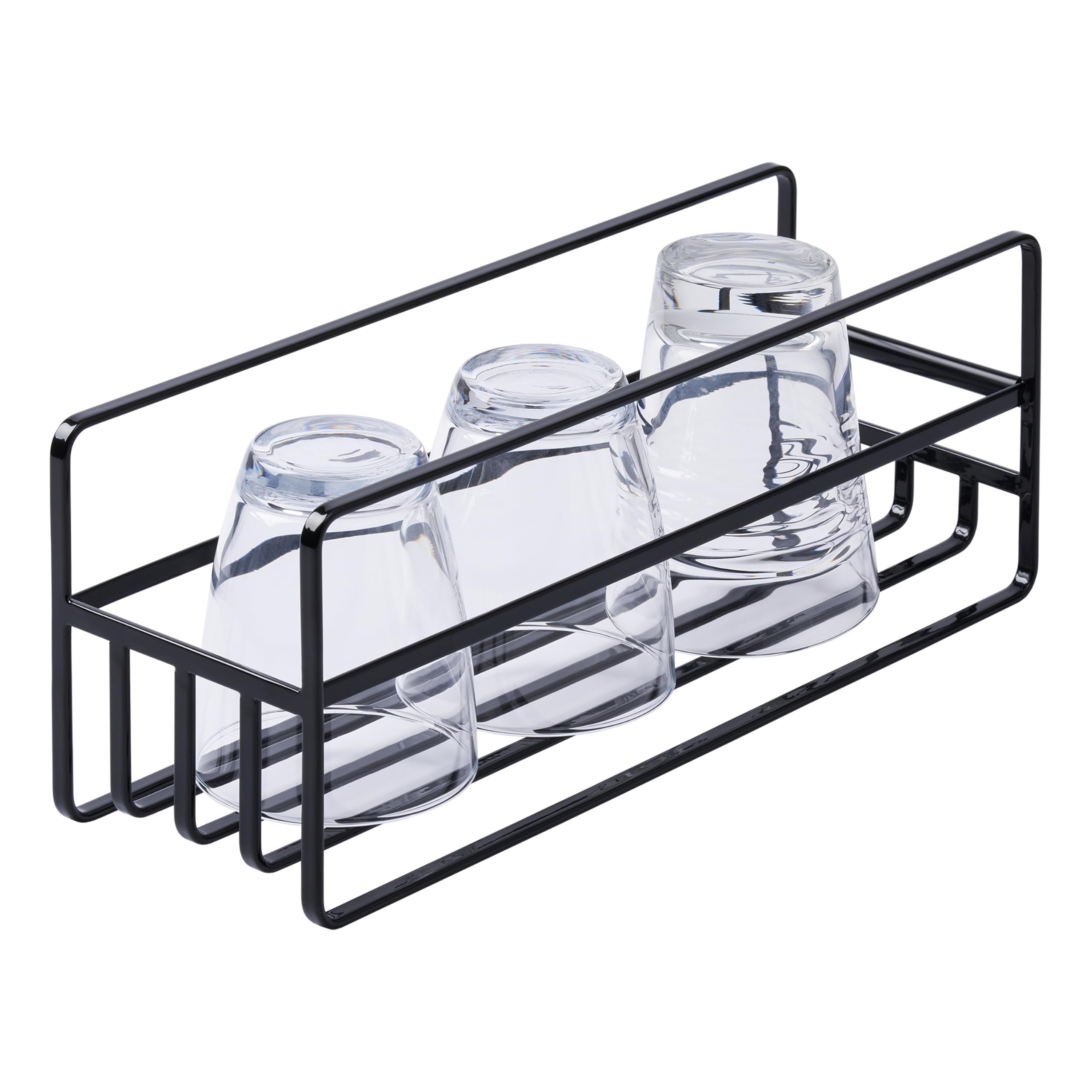 YAMAZAKI 5644 TOWER Slim Mug & Glass Rack, black, Steel/Silicone
