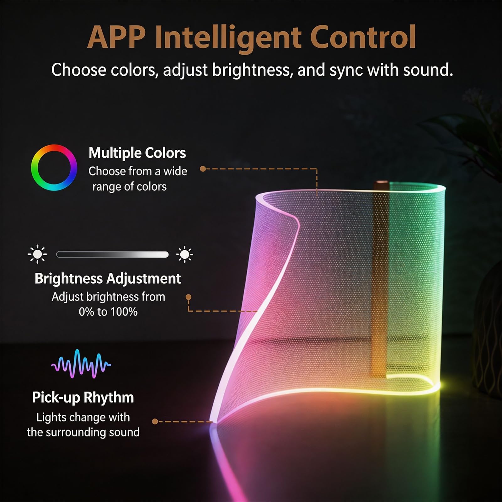 Sensoryczna lampa biurkowa RGB, zdalne sterowanie, port USB | 3 tryby sterowania, materiał akrylowy, nastrojowa lampa biurkowa, wychwytująca dźwięk, do pokoju e-sportowego, sypialni