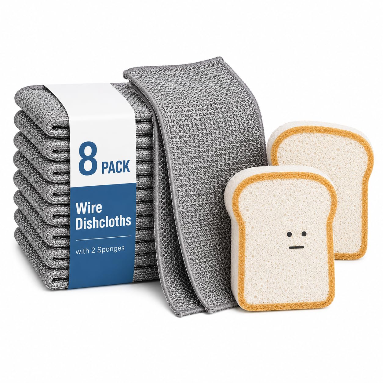 Muwfeuin 8 Packs Wire Washing Cloth With 2Pcs Kitchen Sponges For Dishes Non Scratch Wire Dish Cloth 8 Pack With 2Pcs Kitchen Sponges For Dishes, Double Layer Wire Dish Washing Cloth,Powerful Cleaning Non-Scratch Wire Dishcloth Rag For Cookware, Sinks, Dishes, Stove Tops