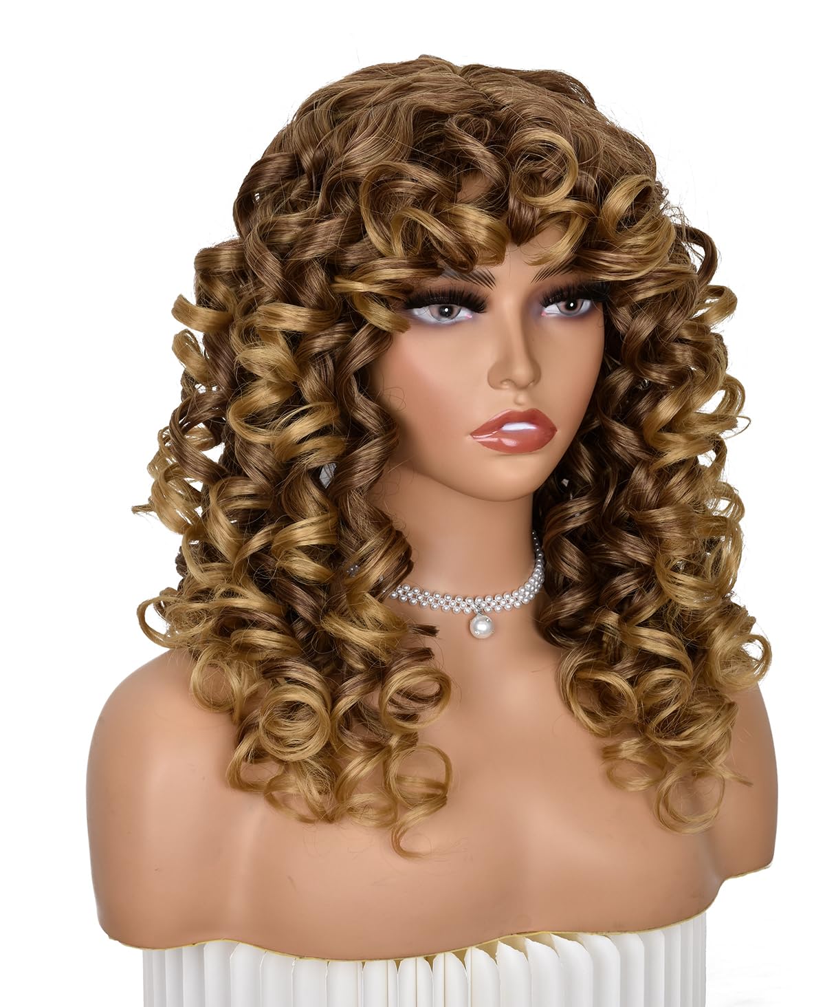 ISAMY Long Curly Wigs for Black Women Curly Afro Wig with Bangs for Women Big Bouncy Fluffy Synthetic Fiber Glueless Hair for Cosplay and Daily (Ombre Blonde) - Image 4