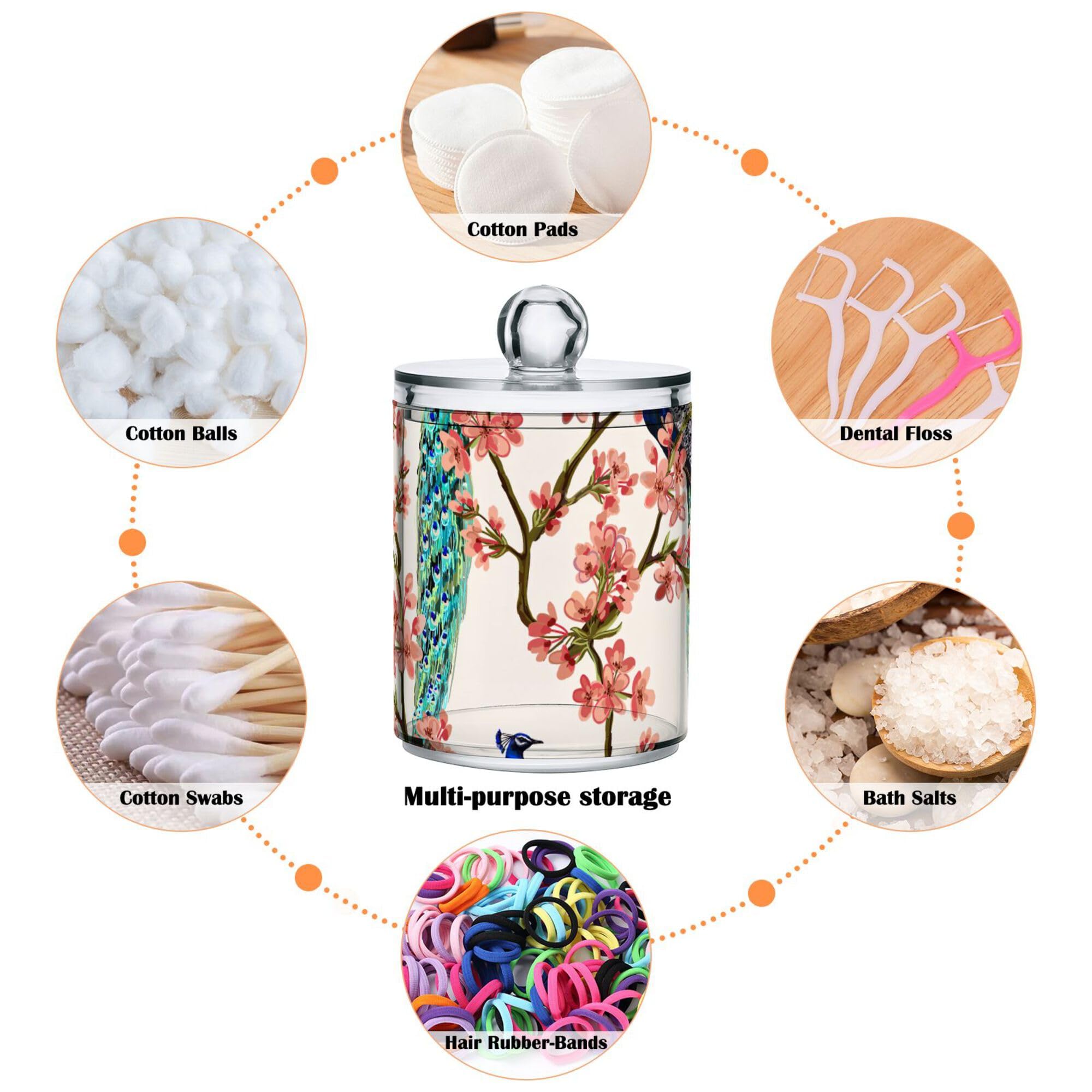Confezione da 2 dispenser Qtip per palline di cotone, tamponi di cotone, tamponi di cotone, bastoncini di cotone, plettri interdentali, set di barattoli in plastica per contenitori da bagno