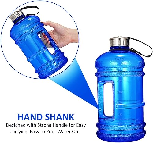 Miniatura 5 de Botella de agua grande de medio galón, 2.2L73 onzas, jarra deportiva grande a prueba de fugas con asa, enorme botella de plástico PETG de boca ancha