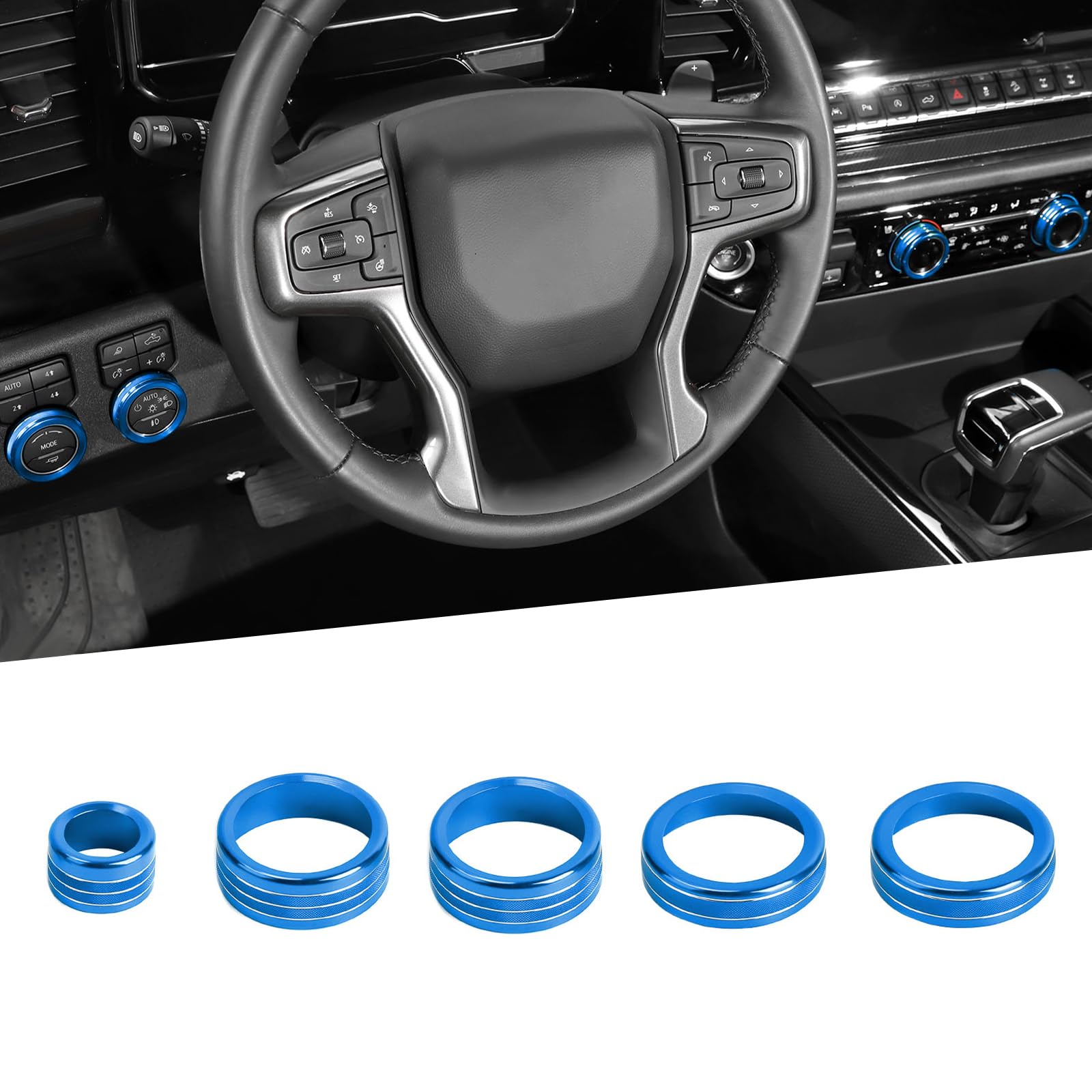 Photo 1 of Voodonala Radio AC Knobs Air Conditioner Switch Button Center Console Switch Knob Cover Trim for 2022-2026+ Chevy Silverado GMC Sierra Interior Accessories Aluminum Alloy Blue