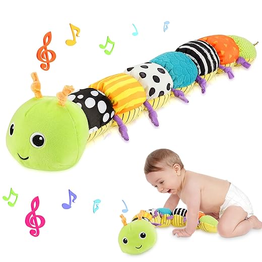 Globalstore Baby Musical Caterpillar Stuffed Animal Toys Infant Soft Plush Toy with Multi-Sensory Crinkle, Rattle & Textures for Babies 0-3-6-12+ Months Newborn Boy Girl Children X-mas Birthday Gift