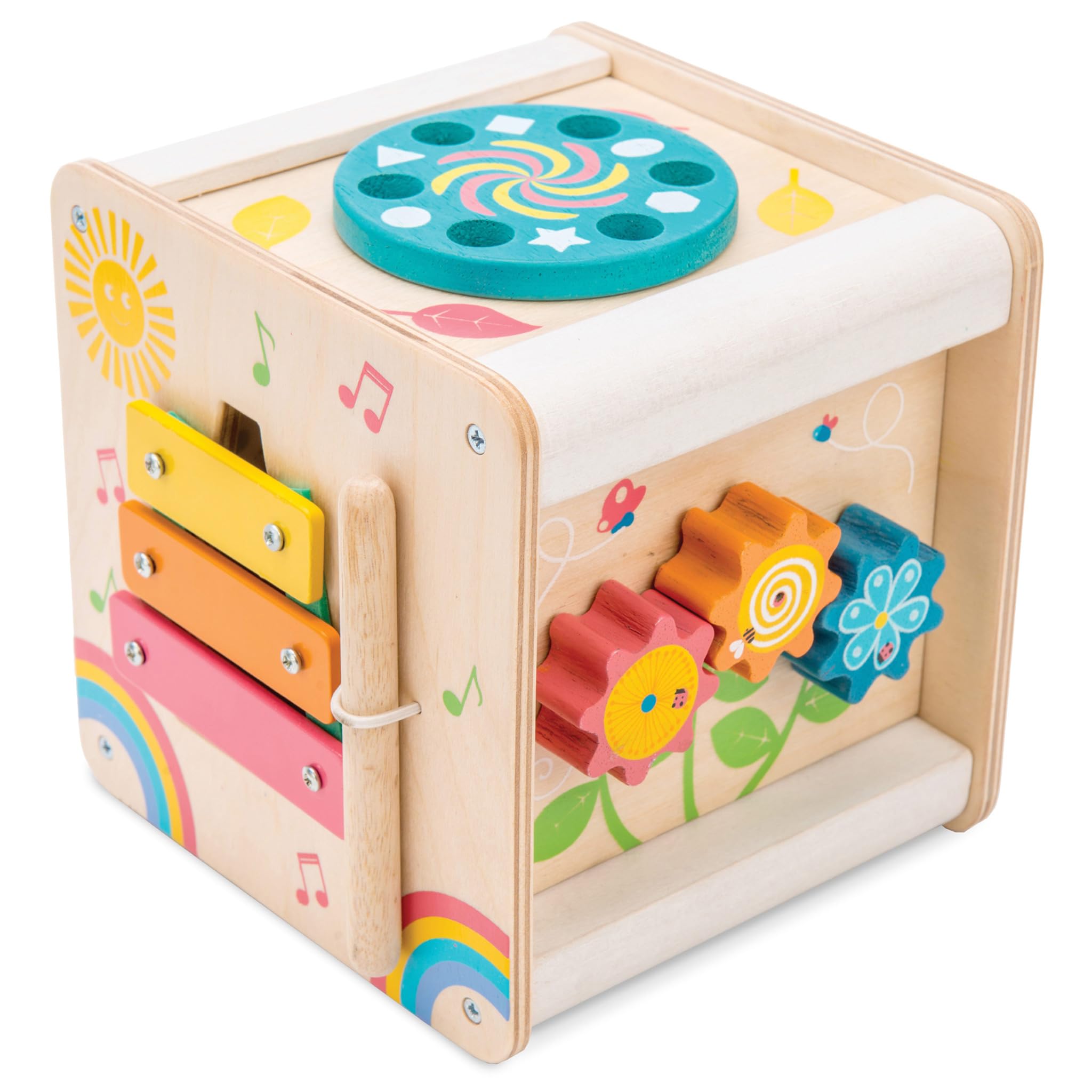 Le Toy Van – Pädagogischer Petilou Multi-Sensorikwürfel aus Holz mit Drehrad | Für Mädchen & Jungen | Geeignet für Kinder ab 2 Jahren