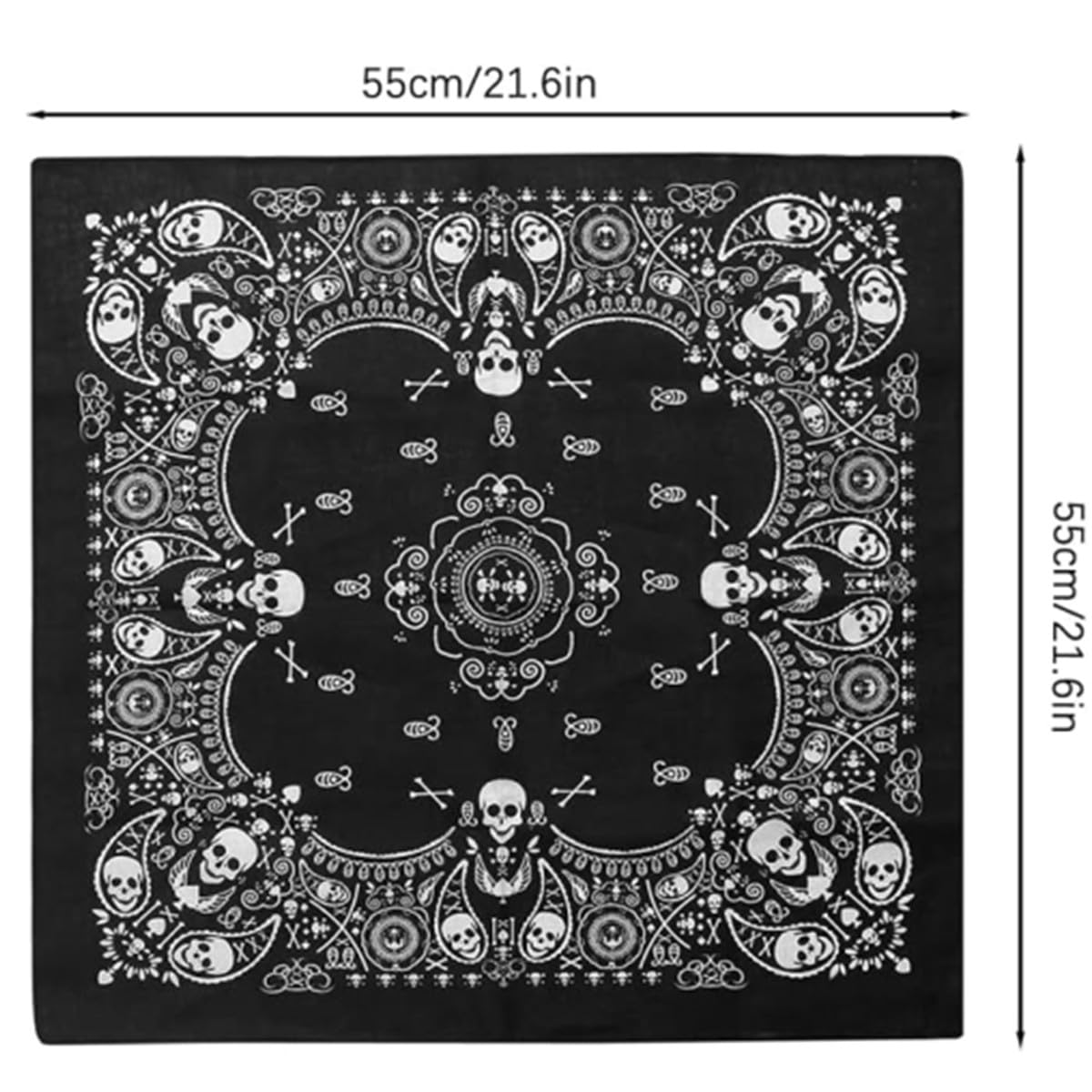 Pañuelo Bandana Mujer Hombre Negro Doble Faz Calavera Halloween
