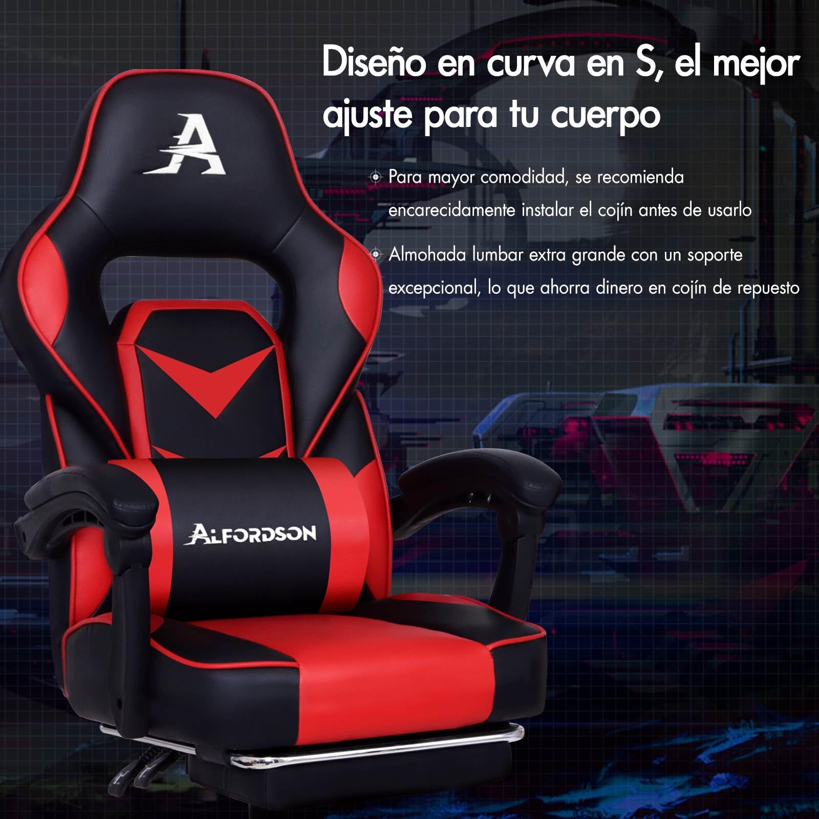 ALFORDSON Silla de Oficina para Juegos, 2 Puntos de Masaje con Soporte ergonómico, Comodidad Lujosa, con reposapiés, reposabrazos de Cuero sintético, Silla para el hogar, Cuero sintético, Rojo