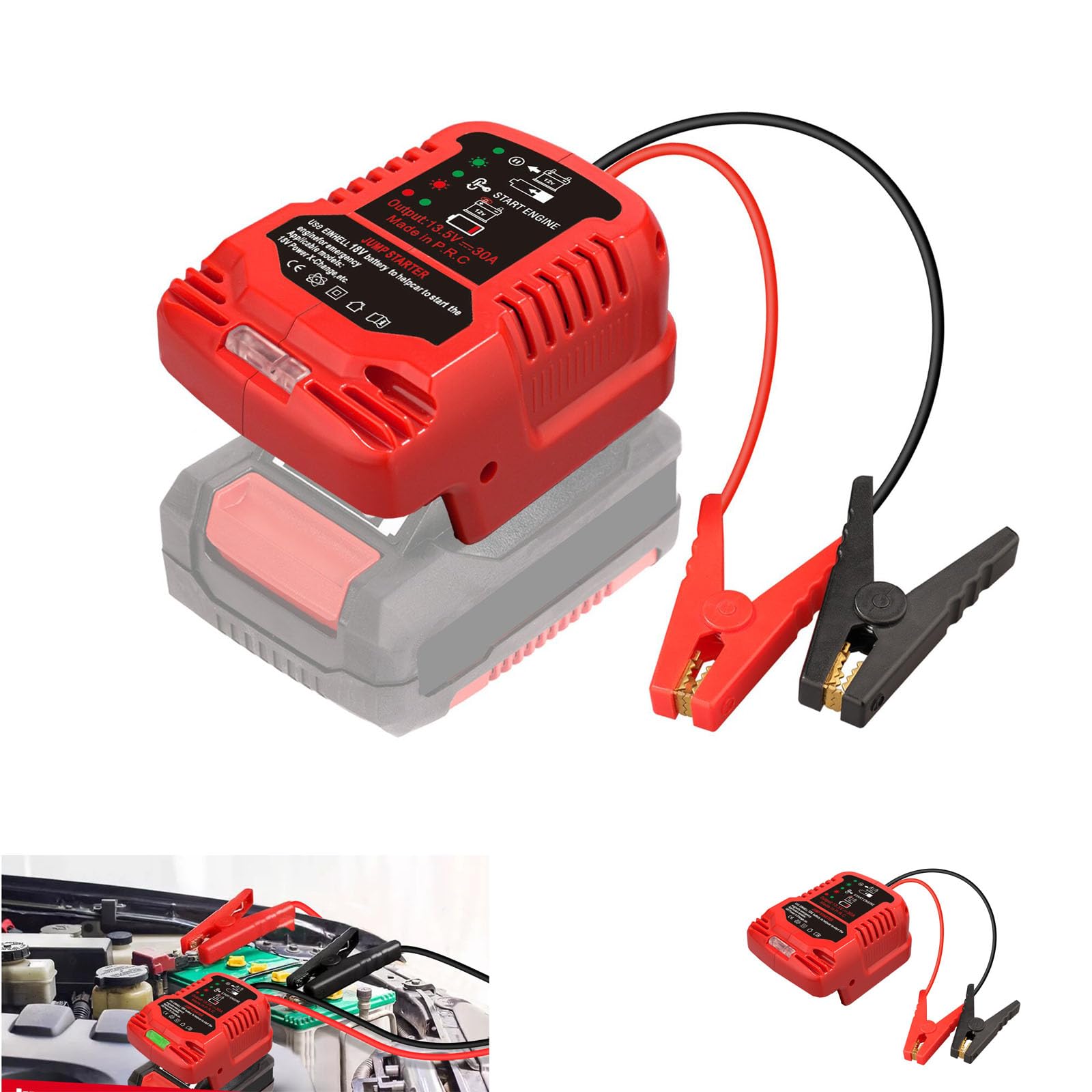 Adapter rozruchowy do akumulatora Einhell 18 V, z kablem 11 AWG, bezpieczny rozrusznik akumulatora samochodowego (bateria nie wchodzi w zakres dostawy)