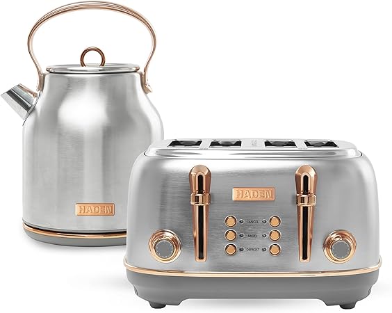 Haden Heritage 4 Slice Wide Slot Stainless Steel Toaster Bundled