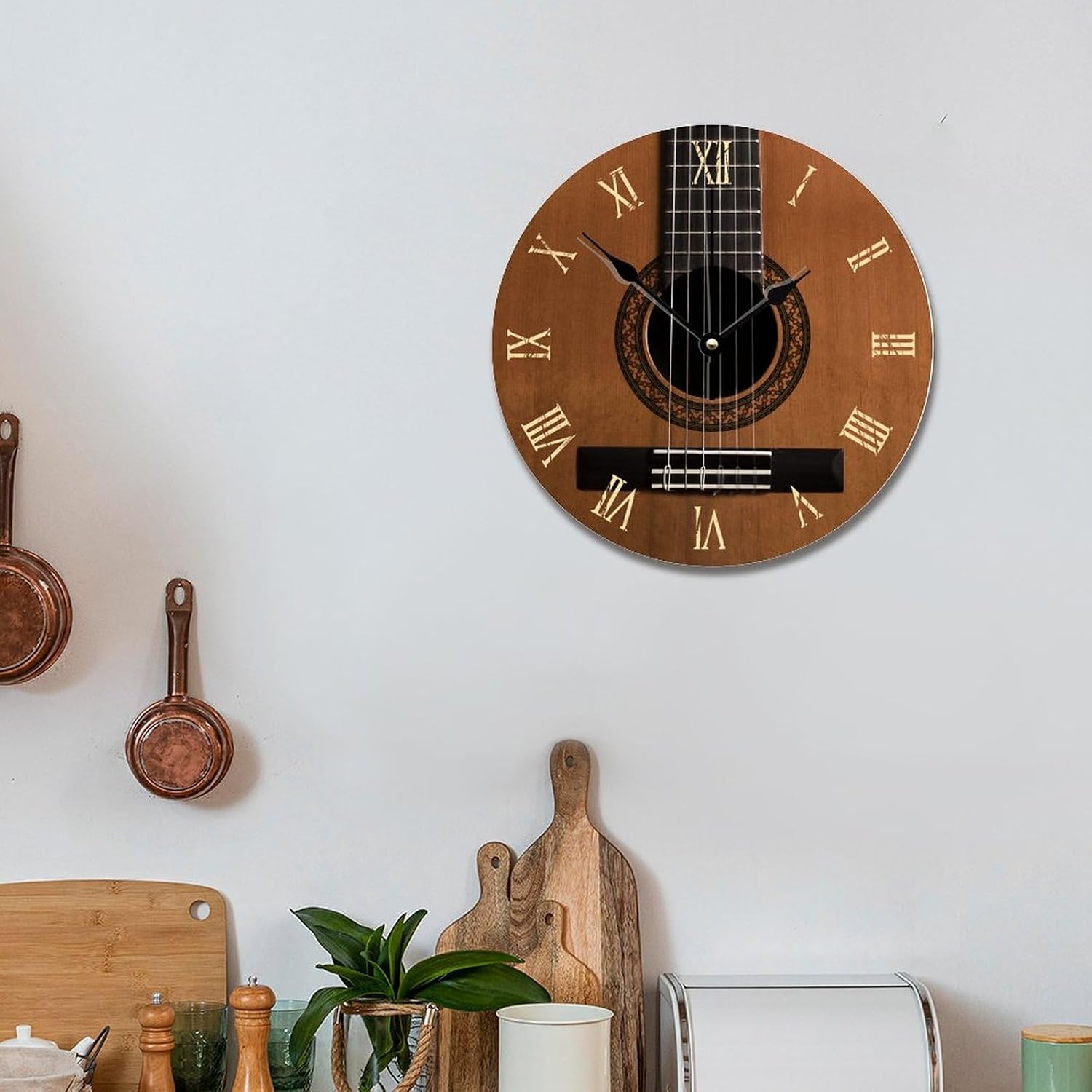 Natural Wood Look Acoustic Guitar Wall Clock Music Rustic Chic Wood Clock 10 Silent Non-Ticking Quartz Battery Operated Clock for Living Room Kitchen Bedroom Farmhouse Home Decor Birthday Wedding Gift image 3