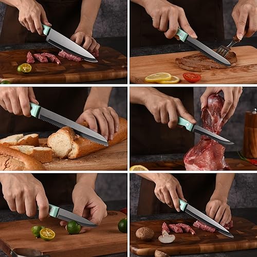 Miniatura 10 de Juego de cuchillos de cocina de 16 piezas con bloque, cuchillos de acero inoxidable de alto carbono, revestimiento antiadherente negro, mango