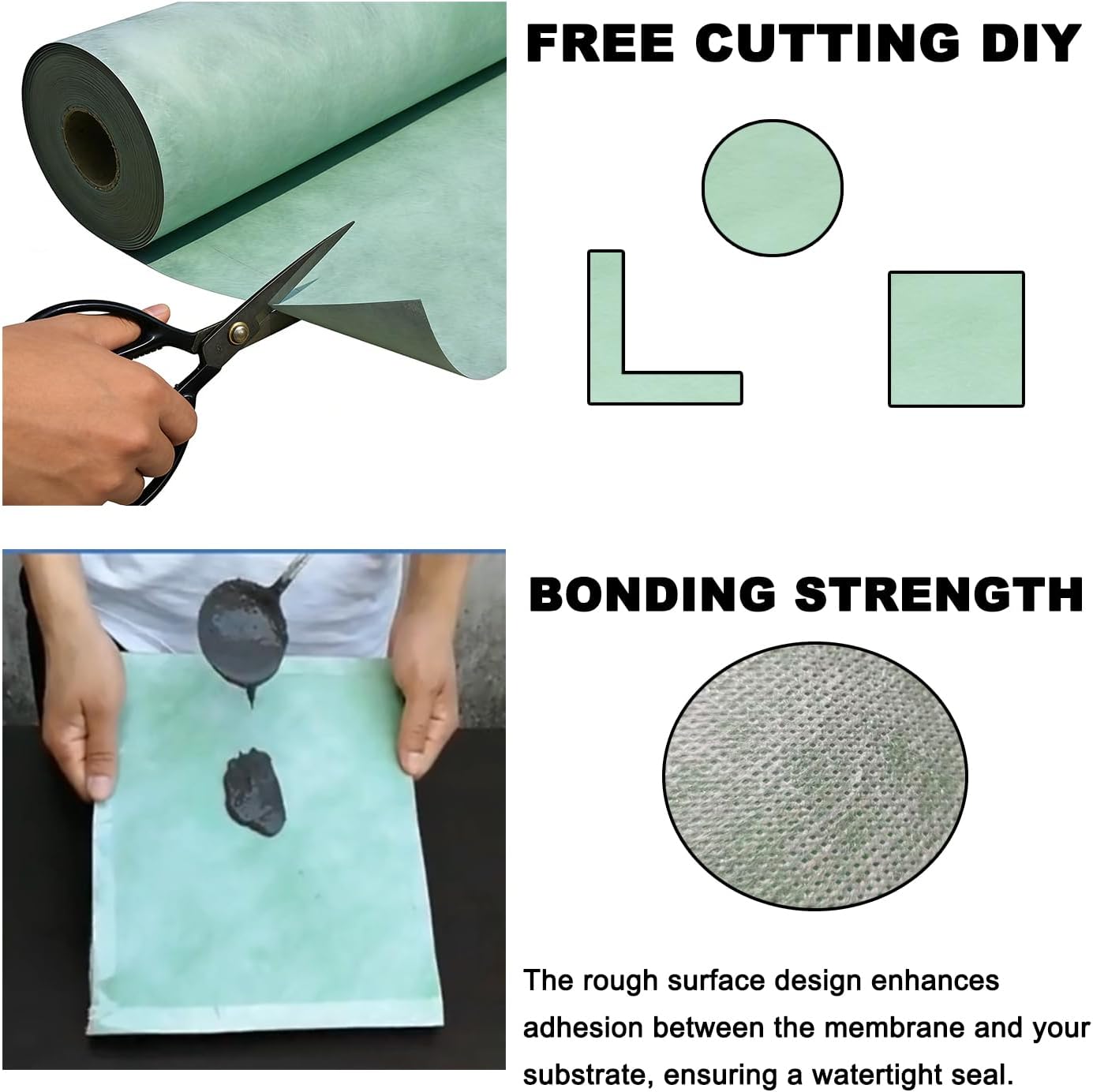 27 Mil Thick Waterproof Shower Membrane 3.7x164ft 619 Sq Ft Waterproofing Membrane for Shower Sauna Bathroom Kitchen Uncoupling Polyethylene Fabric Tile Underlaym(Size:1.15x50m(3.7x164ft),Color:green)