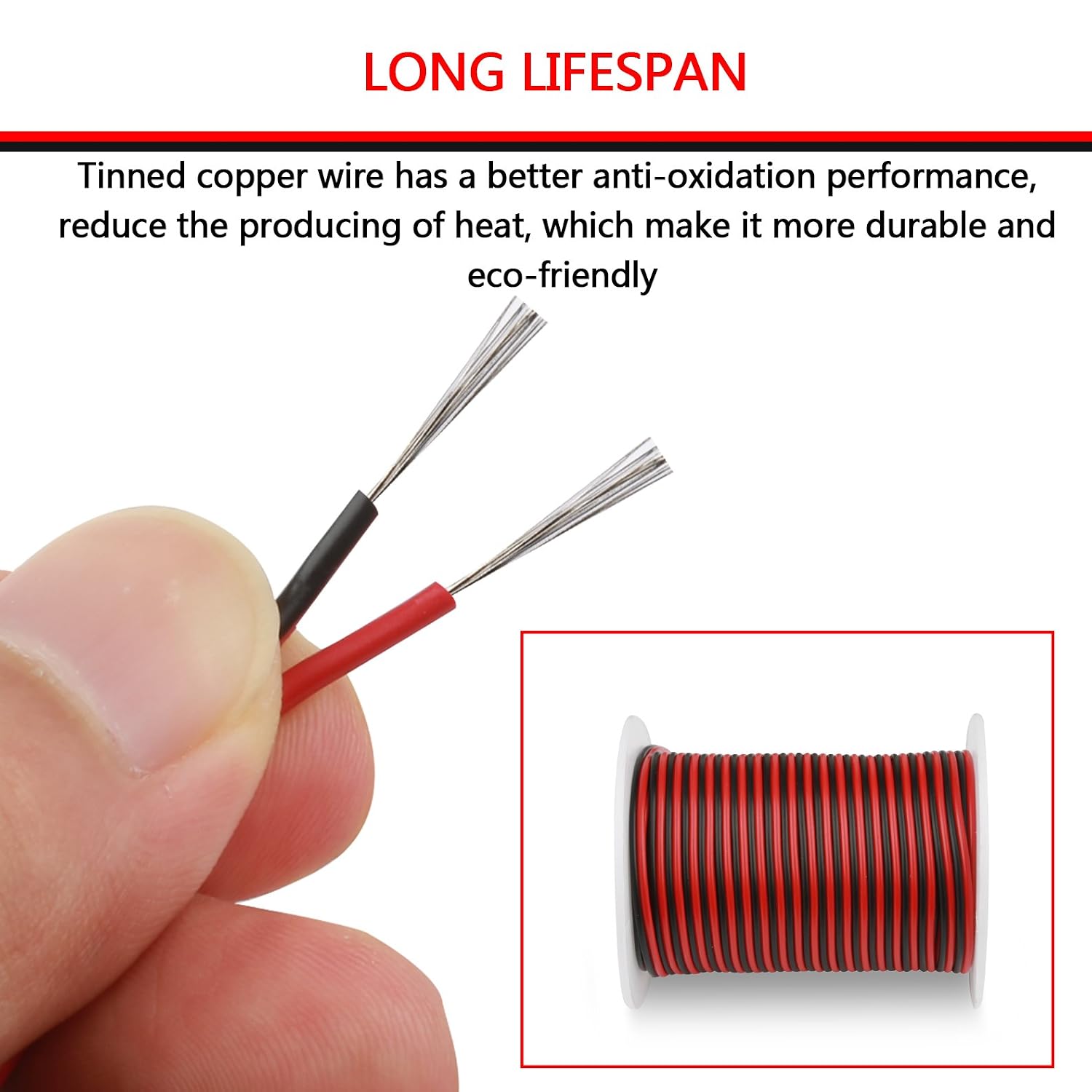 C-able Electric Wire 65.6ft(20m) 22 Gauge Wire 12v Low Voltage, 22 AWG Stranded Automotive Power Wire Extension Cable 2 Pin LED Light Strip Extend Electrical Wire with Spool for 3528 5050