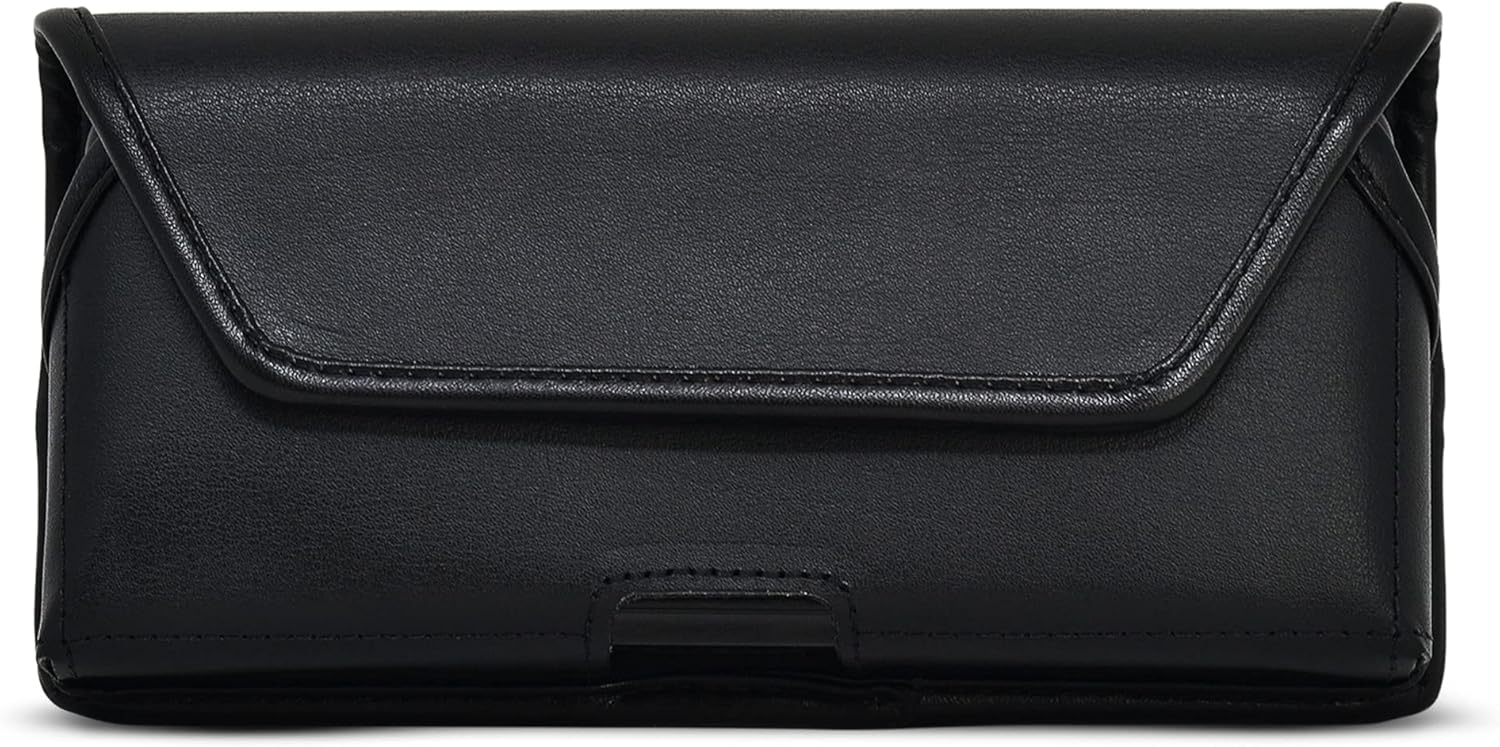 Turtleback Belt Case Designed for Galaxy Z Fold3 (2021) with Bulky Fit Case, Horizontal Holster Black Leather Pouch with Heavy Duty Rotating Belt Clip,