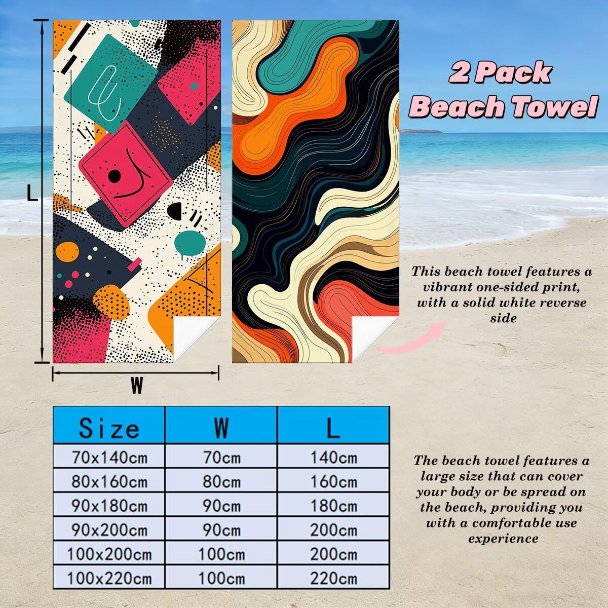 Toalla Playa 80x160 cm, Toalla Gimnasio Microfibra Secado Rapido, Juego de 2 Antiarena Toallas de Playa, Ligera Compacta Toallas Microfibra Grande para Viaje, Regalo Hombre Mujer (Abstracto) -5055