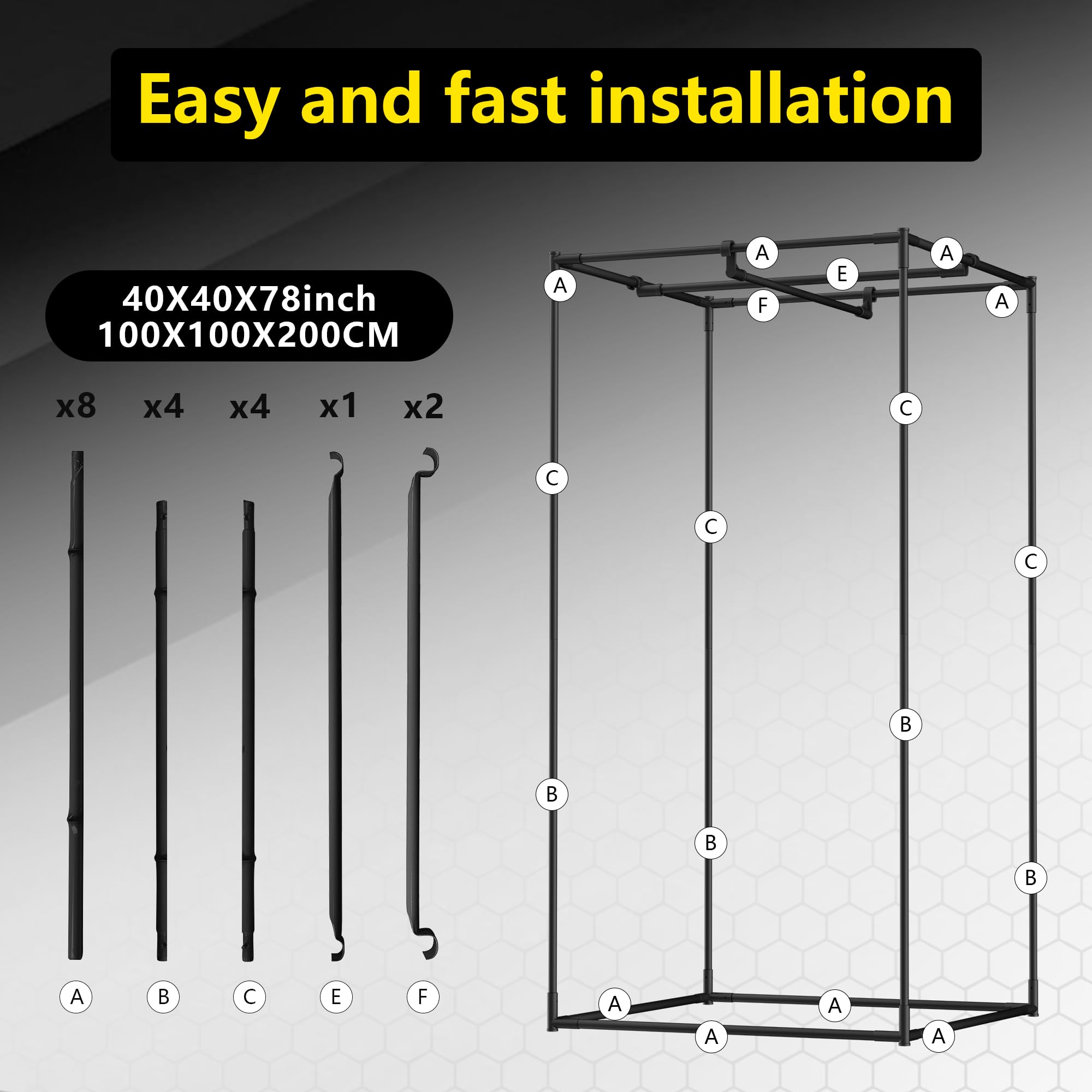 Growzelt 100x100x200cm 600D Oxford mit reflektierender Polyesterfolie 22mm Stahlrohre Belüftungsöffnungen Sichtfenster Zuchtzelt für Hydrokulturen