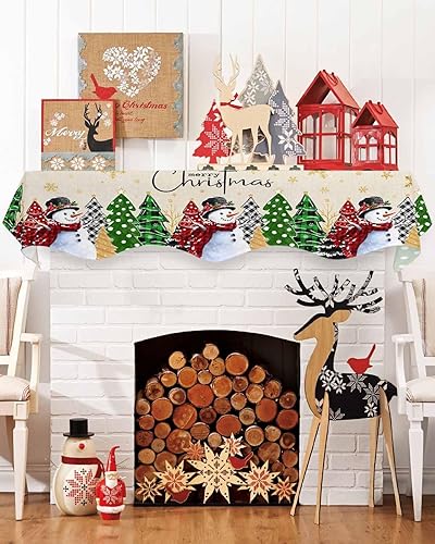 Miniatura 8 de Daleng Bufanda de repisa de camión de Navidad con muñeco de nieve para chimenea, 60 x 17 pulgadas, árbol de Navidad, copos de nieve, ciervos, verde