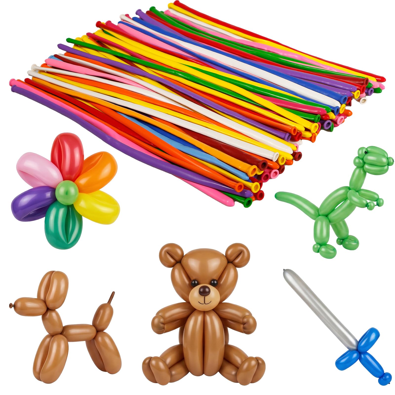 Geukmun 100 Pcs Modelling Balloons, 260Q Long Twisting Latex Balloons for Animal Shapes, Birthday Party Wedding Decorations, Gifts for Aged 14 And Over (Mixed Colors)