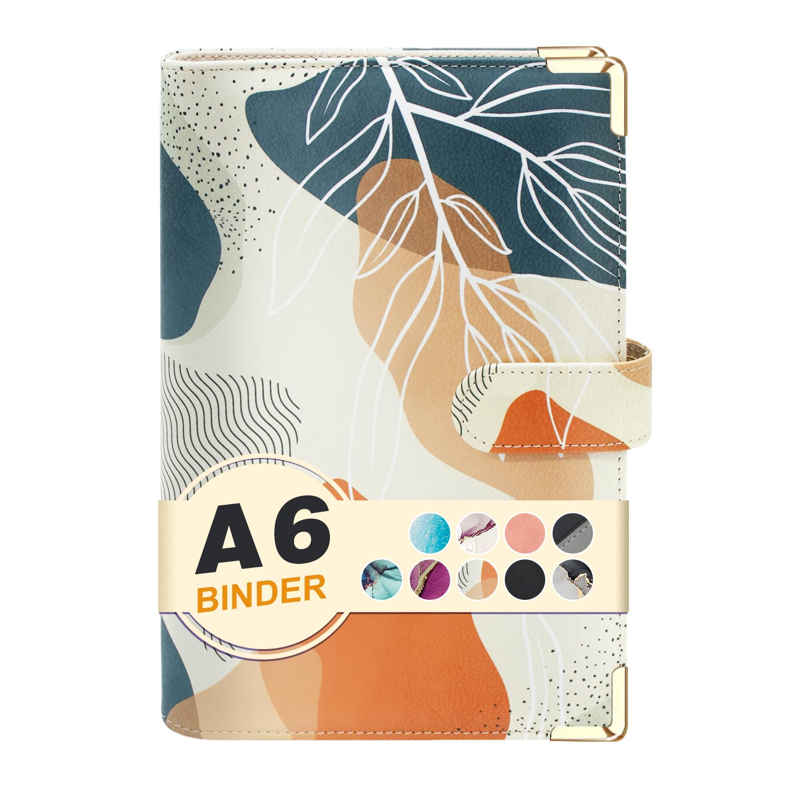 A6 Refillable 6 Ring Faux Leather Budget Binder,Mini Notebook Binder Cover for A6 Filler Paper,Loose Leaf Personal Planner Cover with Magnetic Buckle