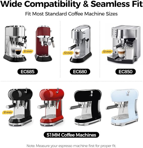 IKAPE 51mm Espresso Portafilter with Silicone Handle, 3-Ear Design Compatible with Delonghi EC0680, EC0685, SMEG & EUPA 51mm Coffee Machines