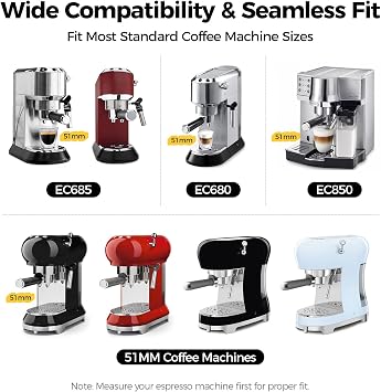 IKAPE 51mm Espresso Portafilter with Silicone Handle, 3-Ear Design Compatible with Delonghi EC0680, EC0685, SMEG & EUPA 51mm Coffee Machines