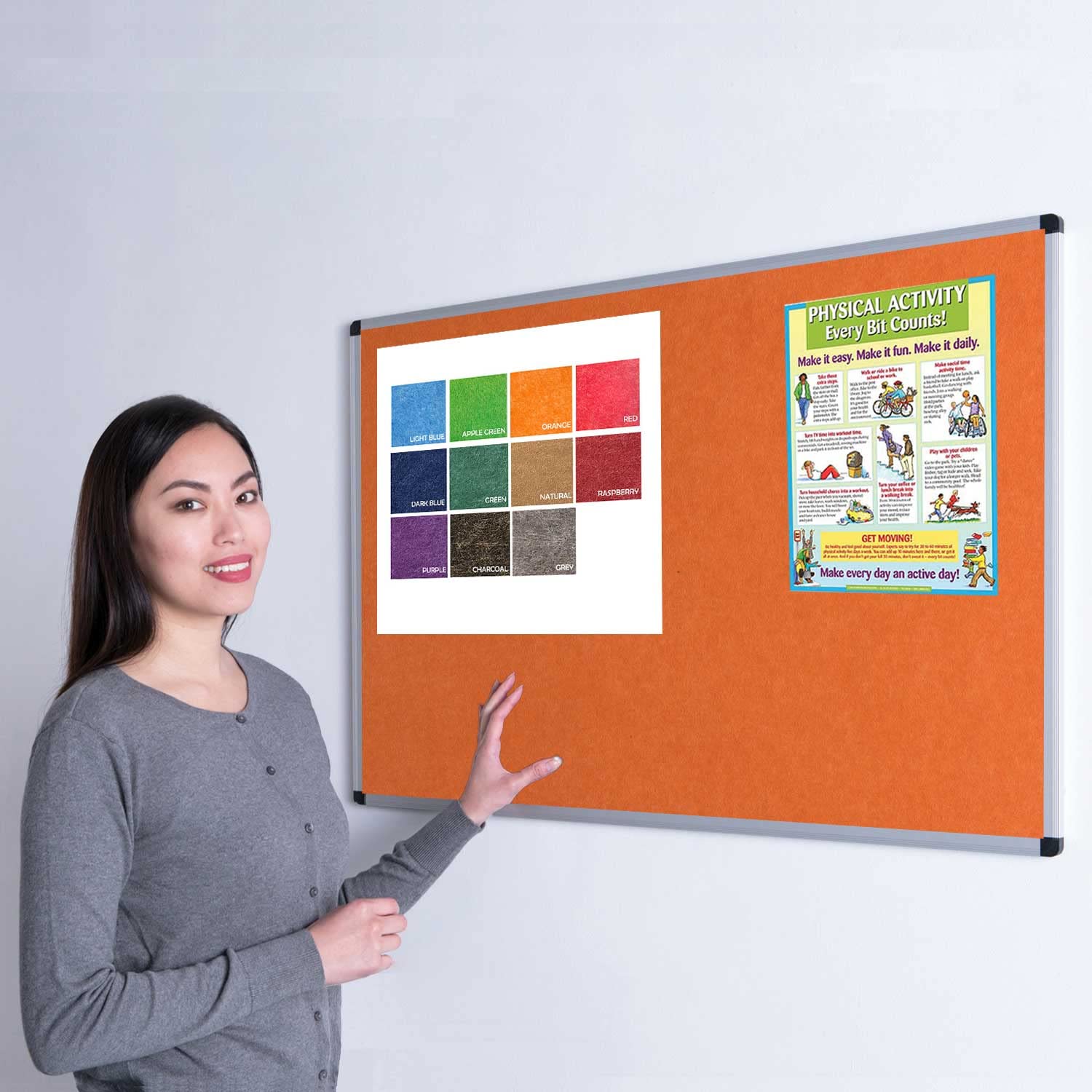 Wonderwall Fully Fire Retardant Notice Board, Orange Display Pinboard, 90 x60 cm - Aluminium Frame - Concealed wall-Mounted with Fixings - Ideal for Office, School, Public Space
