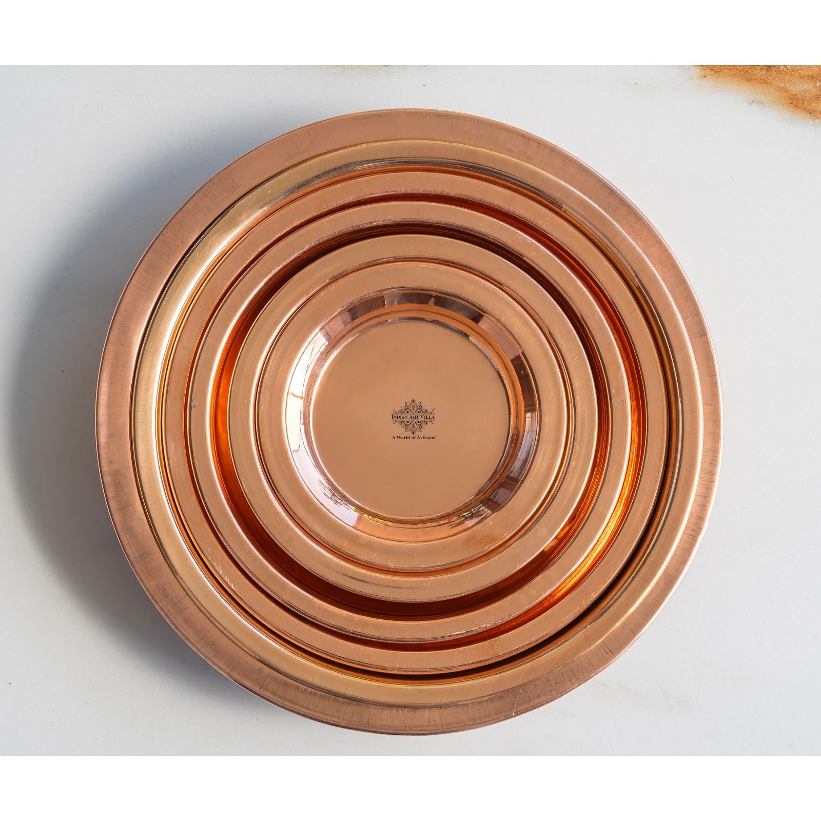 IndianArtVilla Copper Pooja Thali Plate, Poojan Purpose, Spiritual Gift Item, 8" Inch Each, Set of 2 4