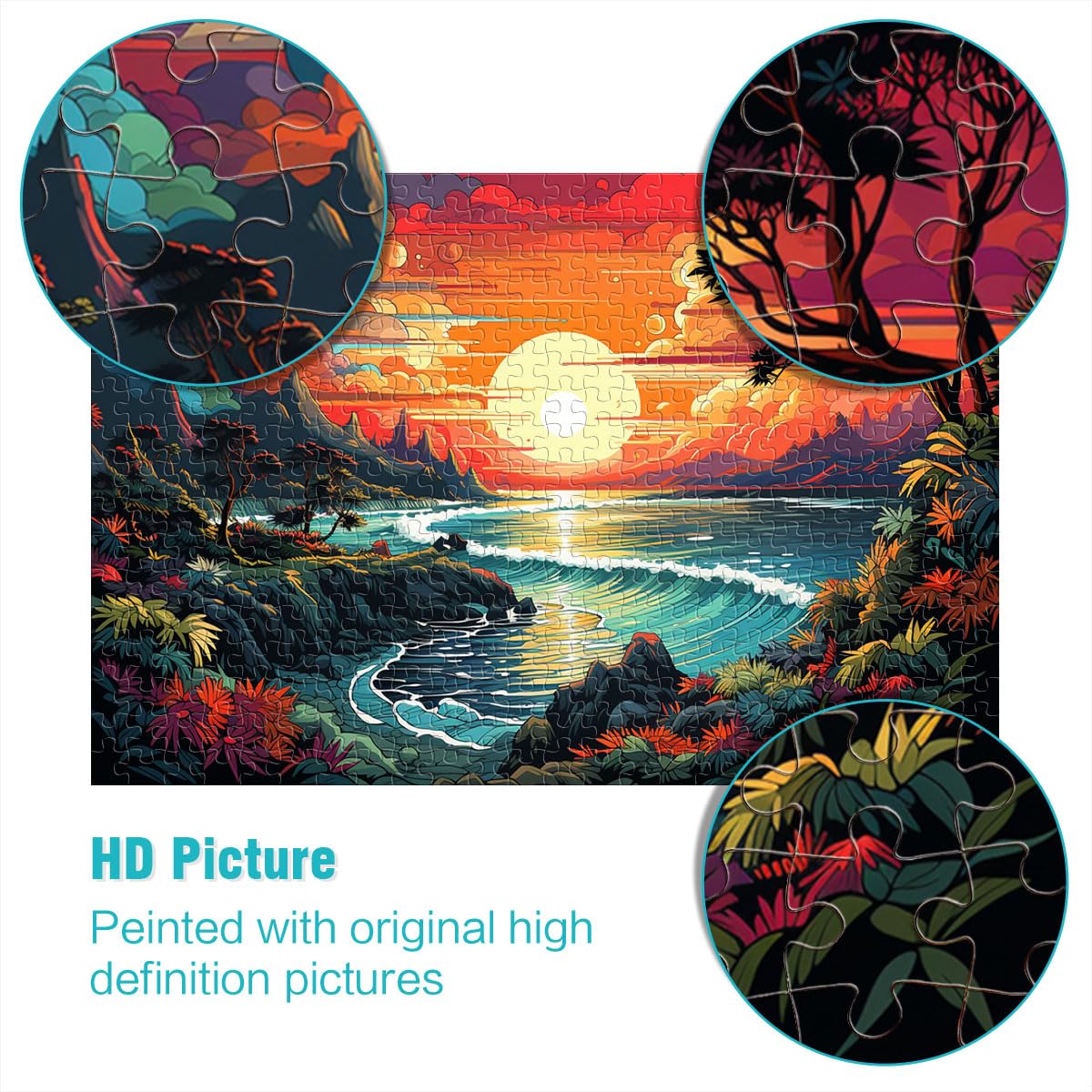 Holzpuzzle 1000 Teile Hawaii Sonnenuntergang – 75x50 Cm, Mit Referenzposter, Trennwand, Für Erwachsene Und Familie