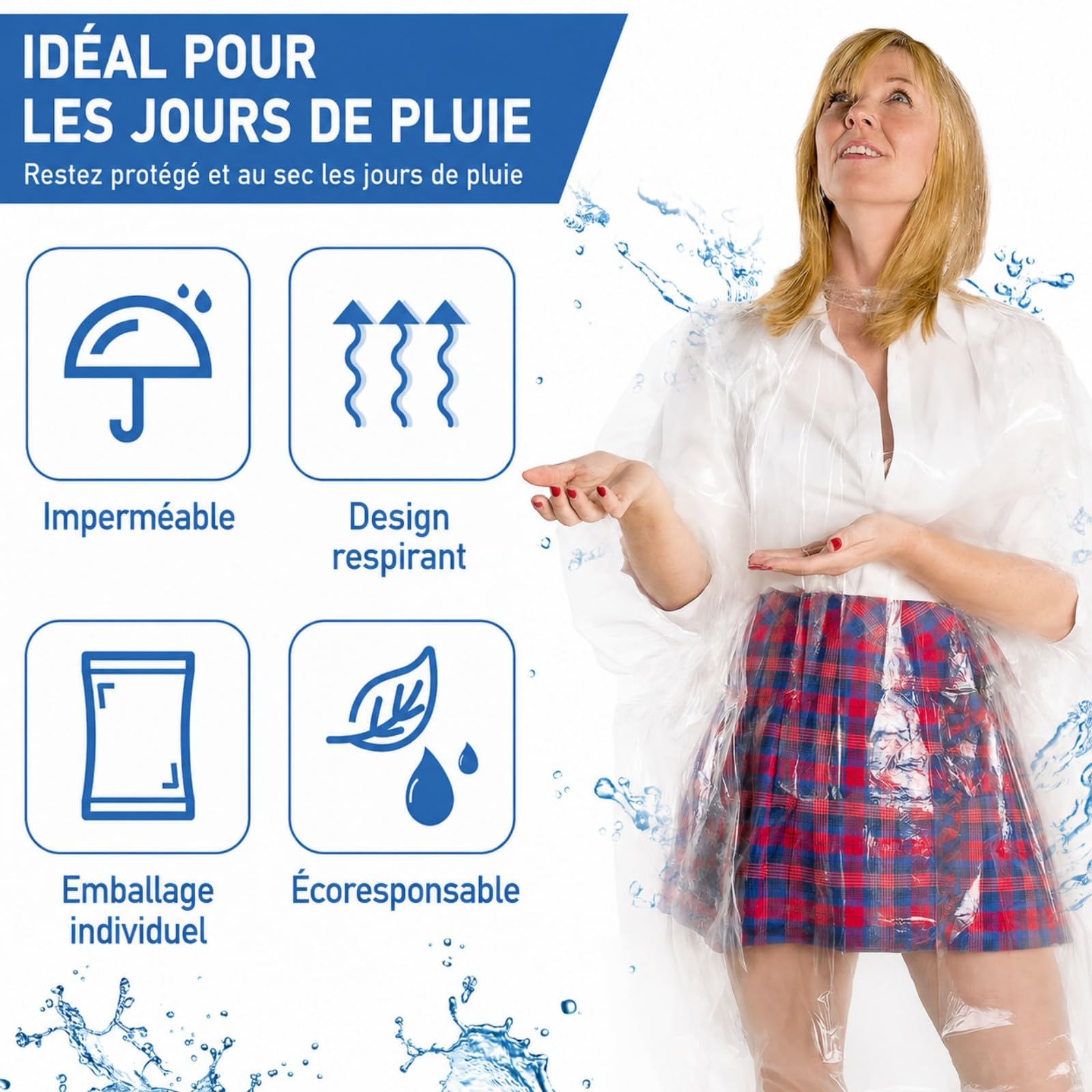 Lot de 108 Ponchos de Pluie pour Adultes, Imperméables d'Urgence Épais avec Capuche, Cape de Pluie Transparente Unisexe pour Randonnée, Camping, Parcs d'Attractions et Événements en Plein Air
