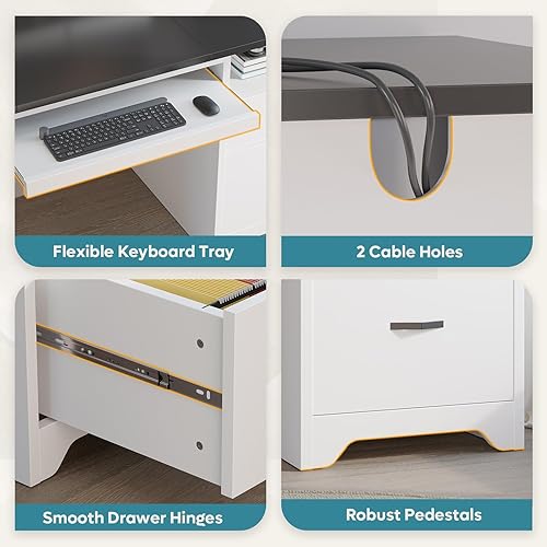 Miniatura 6 de Bestier Escritorio para computadora de 59 pulgadas con 4 cajones, escritorio de oficina con almacenamiento, escritorio ejecutivo moderno con