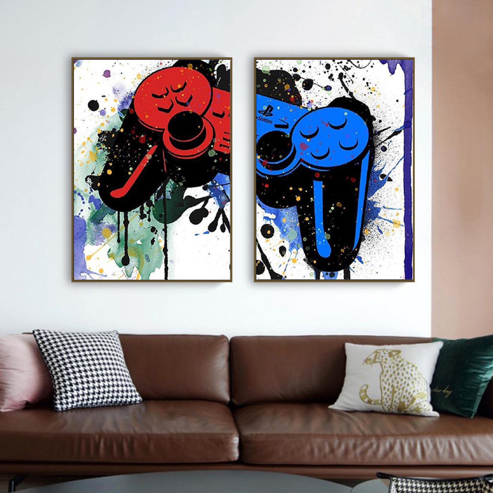 Yooyu Gamepad Controladores de videojuegos Pintura en lienzo Juego de graffiti Póster Imprimir Imagen de arte de pared para habitación de niños Decoración de pared 70x100cm (28x39in) x2 Sin marco