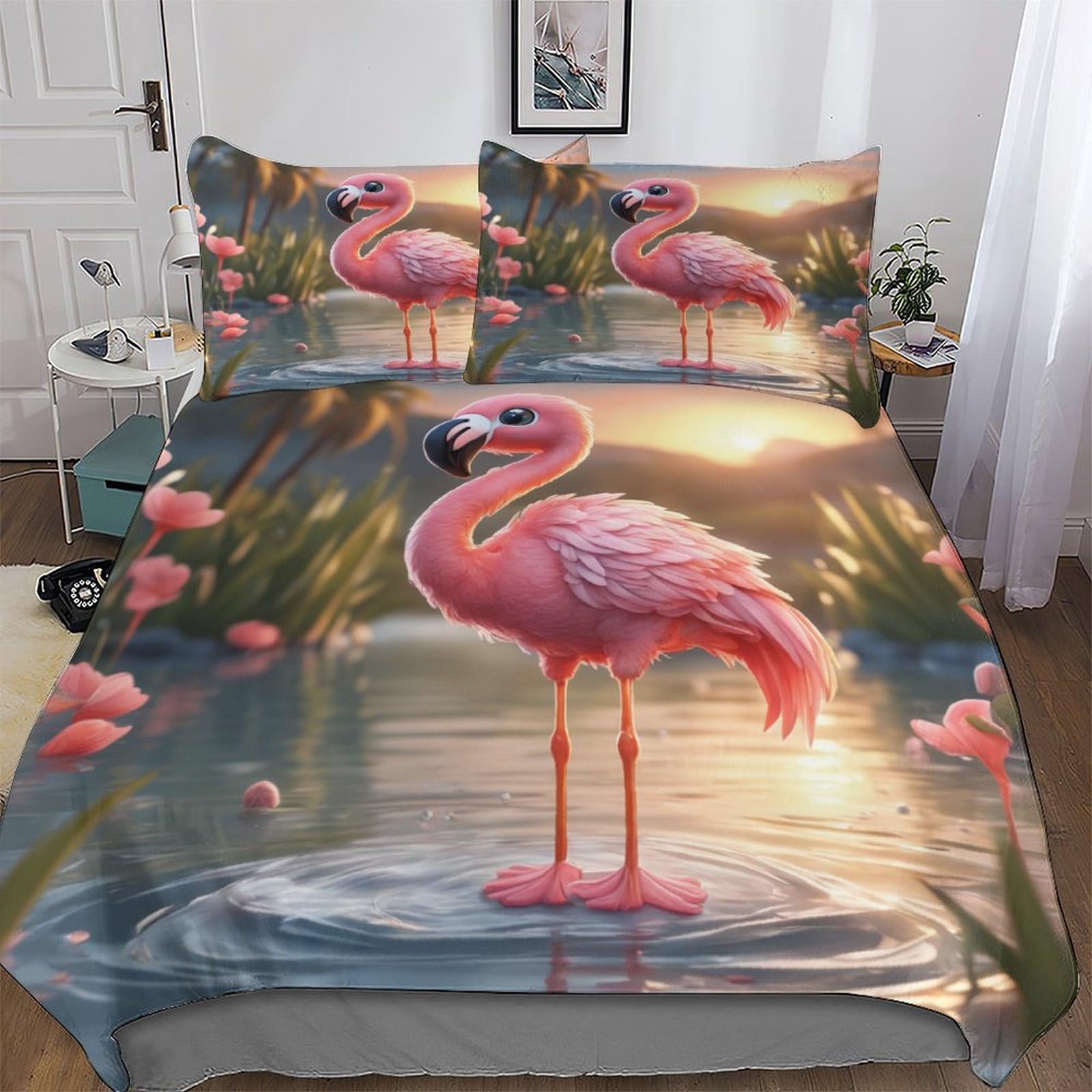 Parure de lit flamant rose 3 pièces parure haut de gamme king size microfibre douce