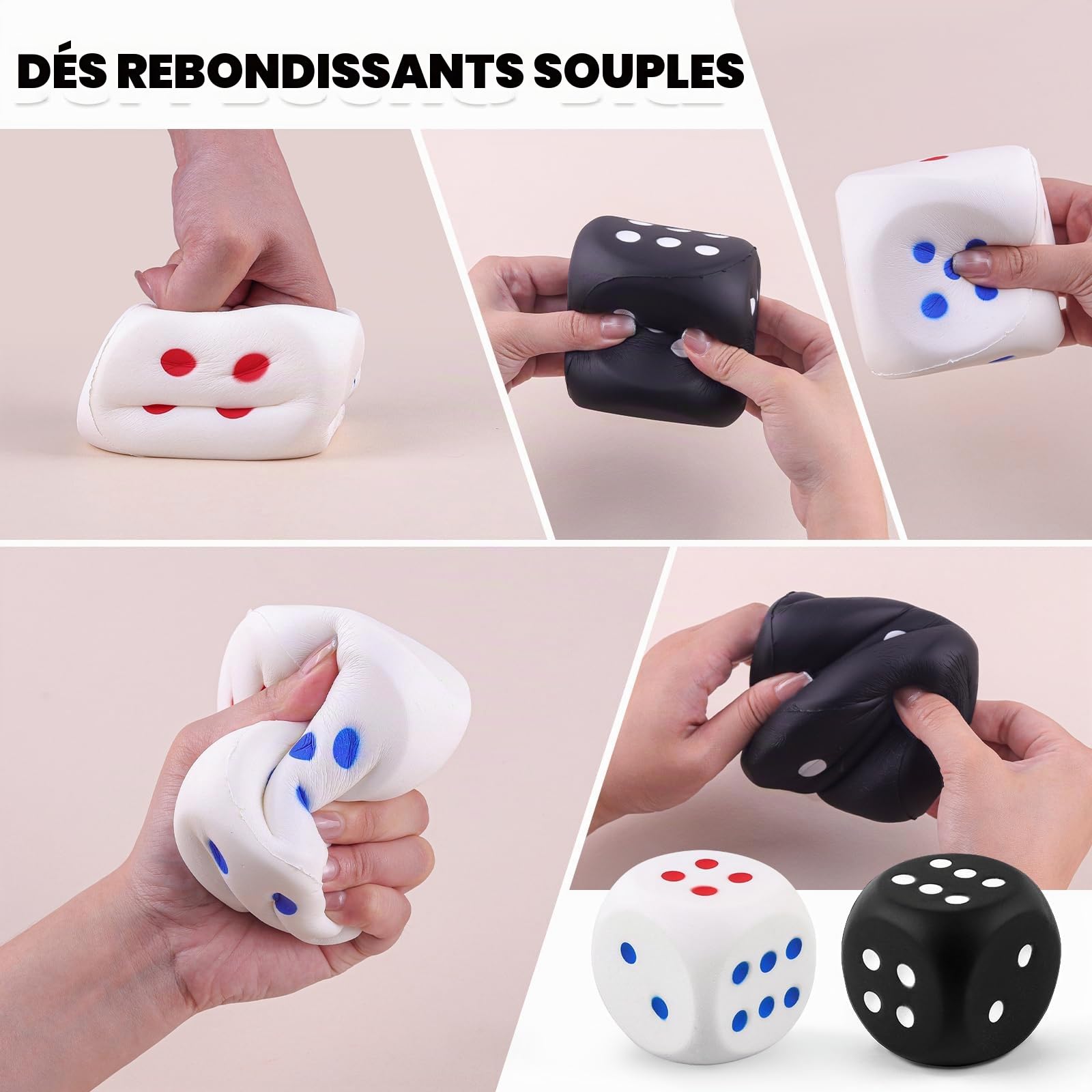 ANBOOR Lot de 2 grands cubes en mousse pour adultes et enfants - 9 cm - Jouet géant doux et coloré pour les soirées de jeux et les activités d' enseignement (blanc et