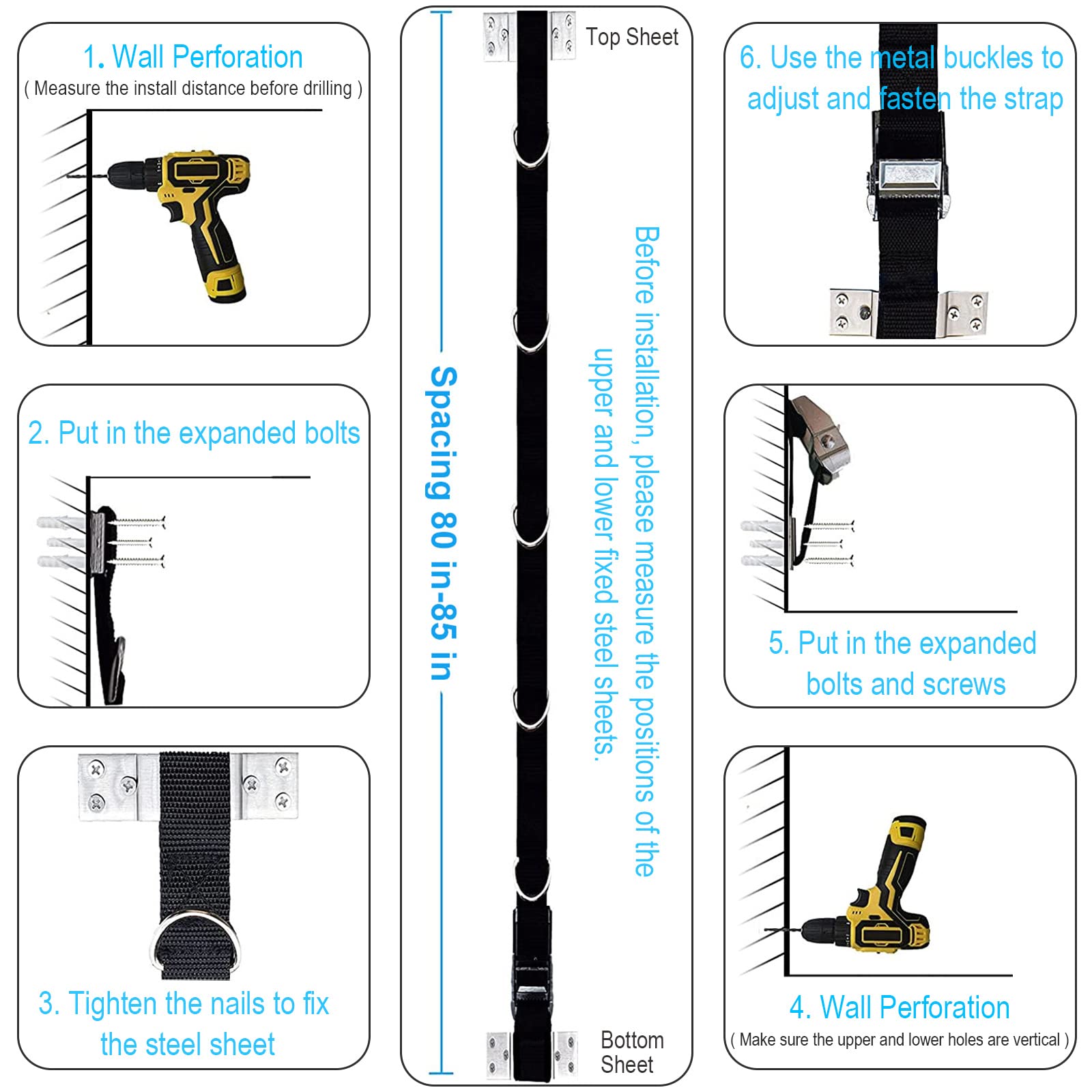 Brebebe Multi Point Wandanker Gurt für Widerstandsbänder Übungen, Türanker Gurtschlaufen mit 5 Metall D-Ringen, Wandanker Tracks Home Gym Fitness System, einfach & effektiv (keine Widerstandsbänder)